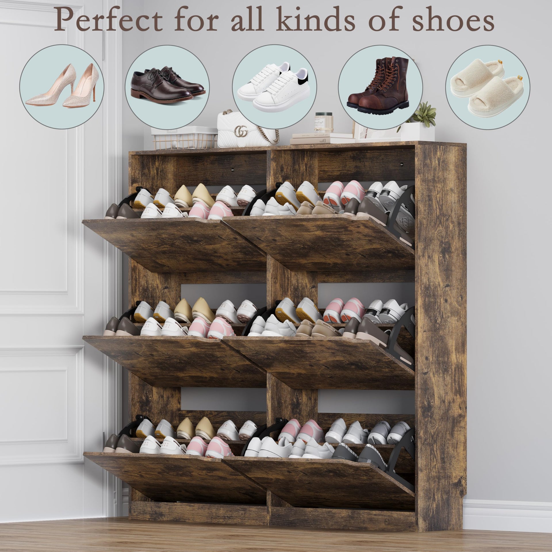 Shoe Cabinet with 6 Flip Drawers