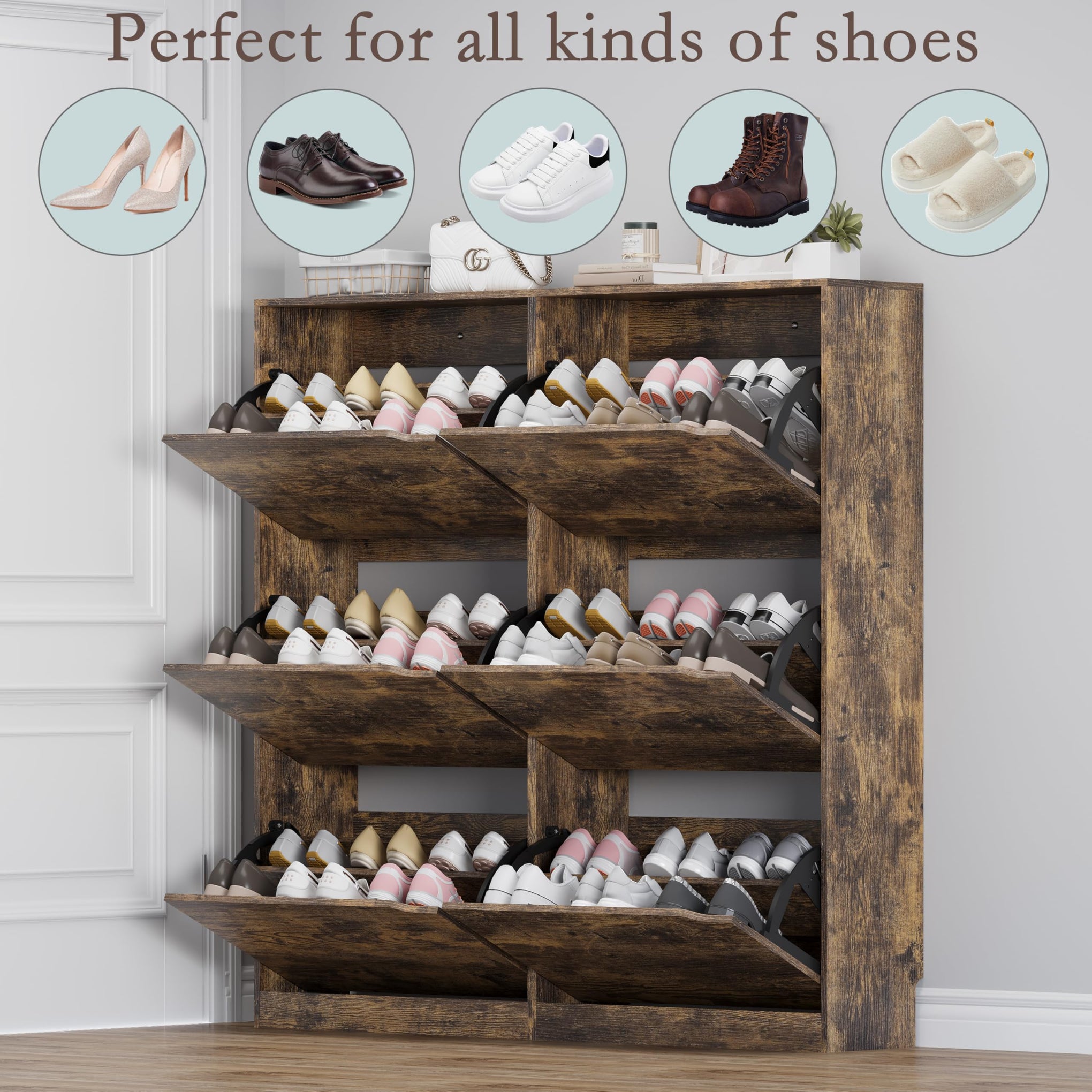 Shoe Cabinet with 6 Flip Drawers