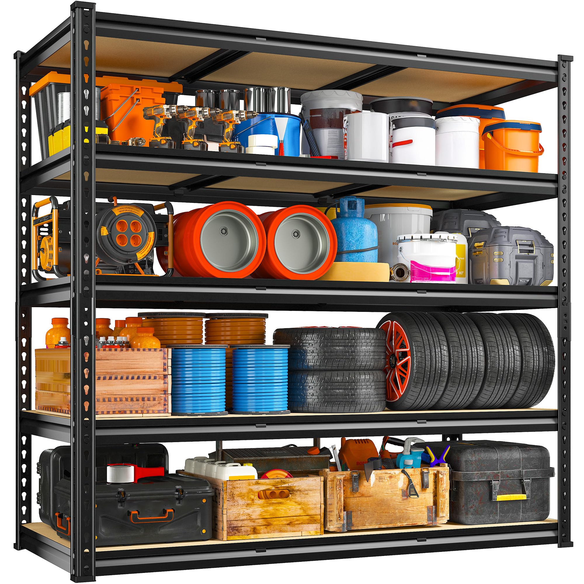 48" W Garage Shelving 3000LBS Storage Shelves 5 Tier Industrial Shelving Adjustable Metal Storage Shelves for Garage (2 Count)