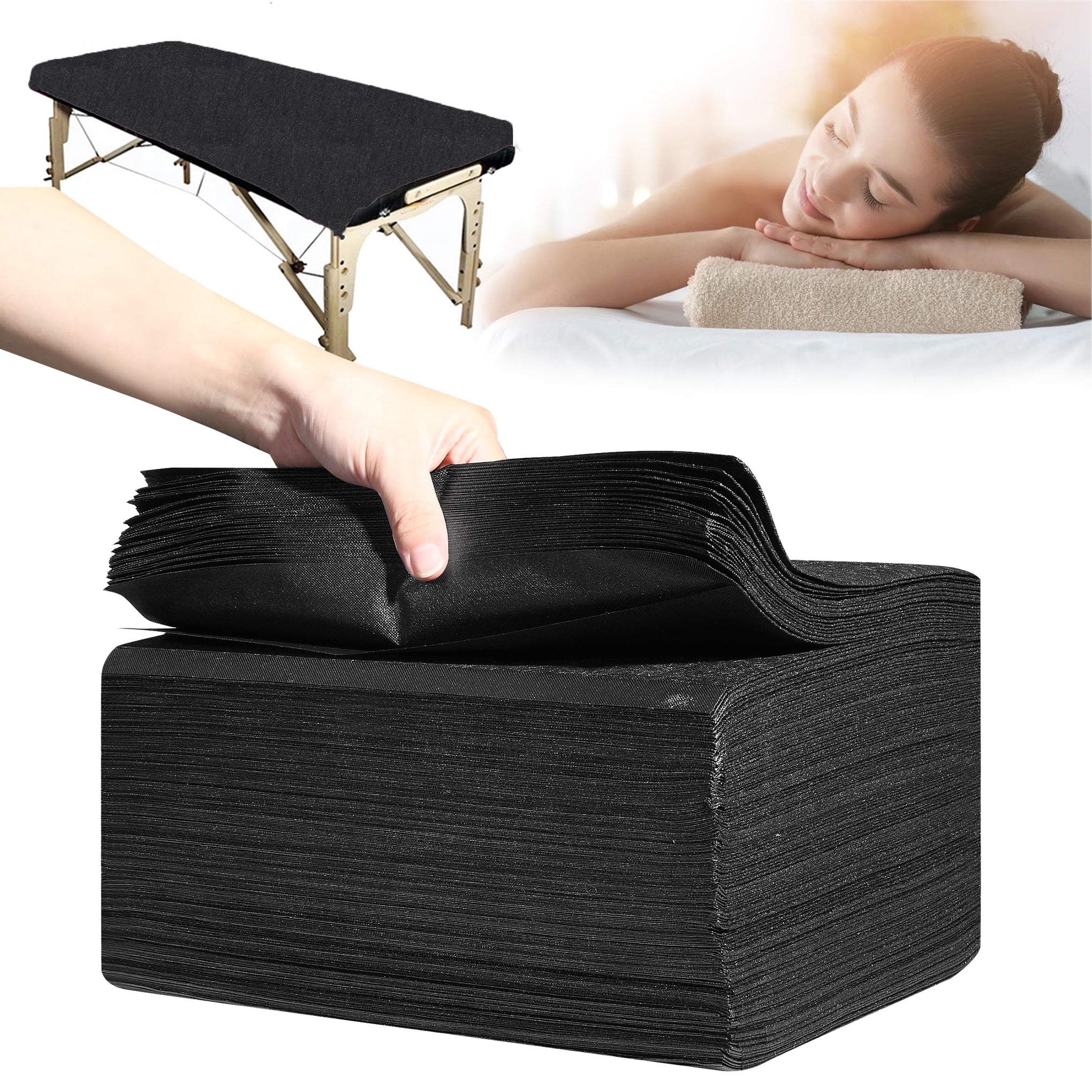 Disposable Bed Sheets 50 Pcs 31" x 71" Massage Table Sheets Non Woven Fabric SPA Bed Cover Breathable for Massage Beauty Tattoos（Black） (50 Count)