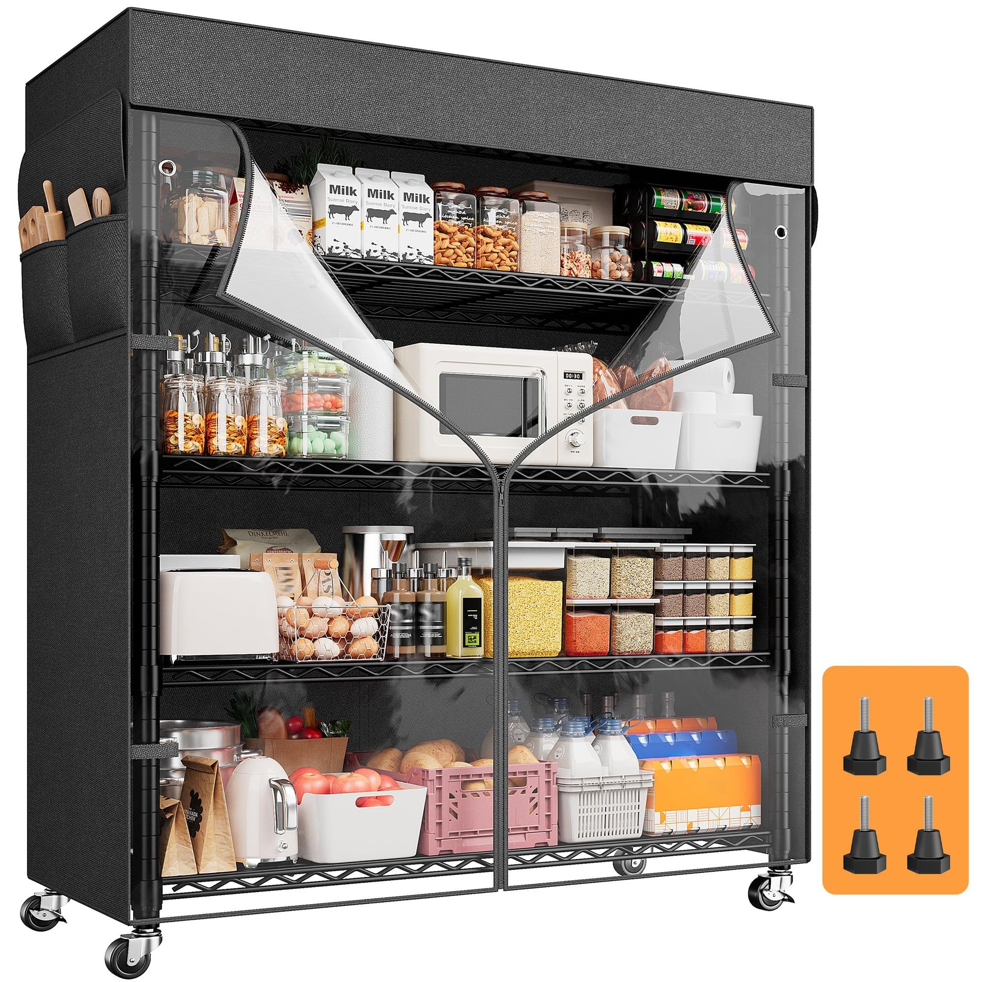 72.8"H 5 Tier Heavy Duty Storage Shelving with Cover & Wheels