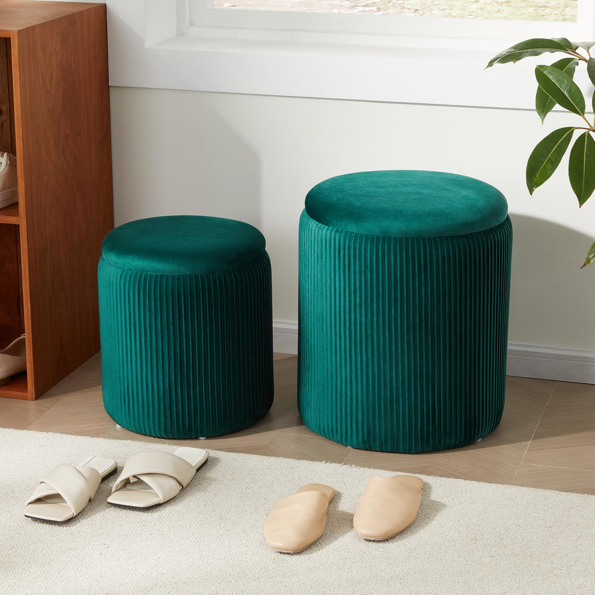 Round Ottoman with Storage Set of 2