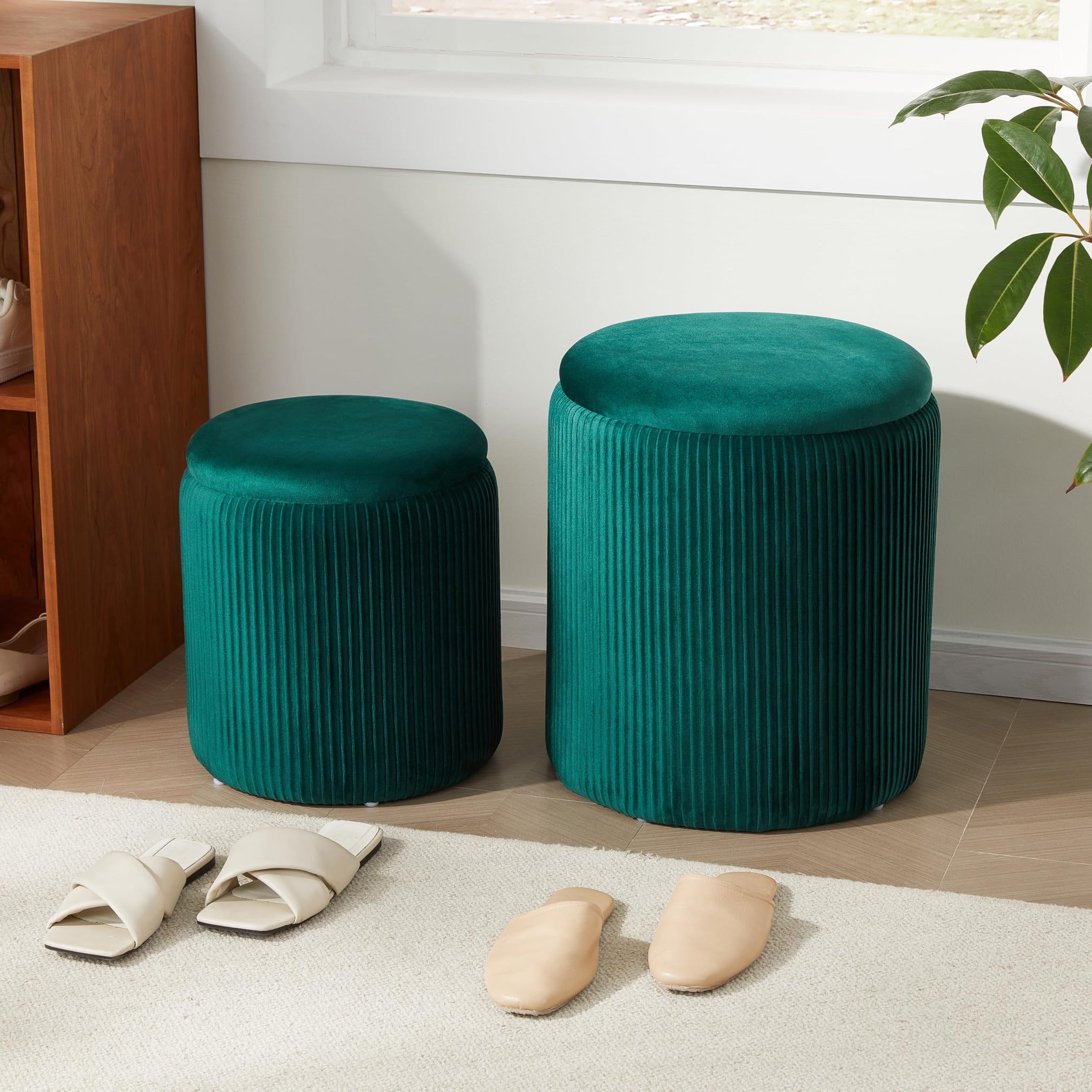 Round Ottoman with Storage Set of 2