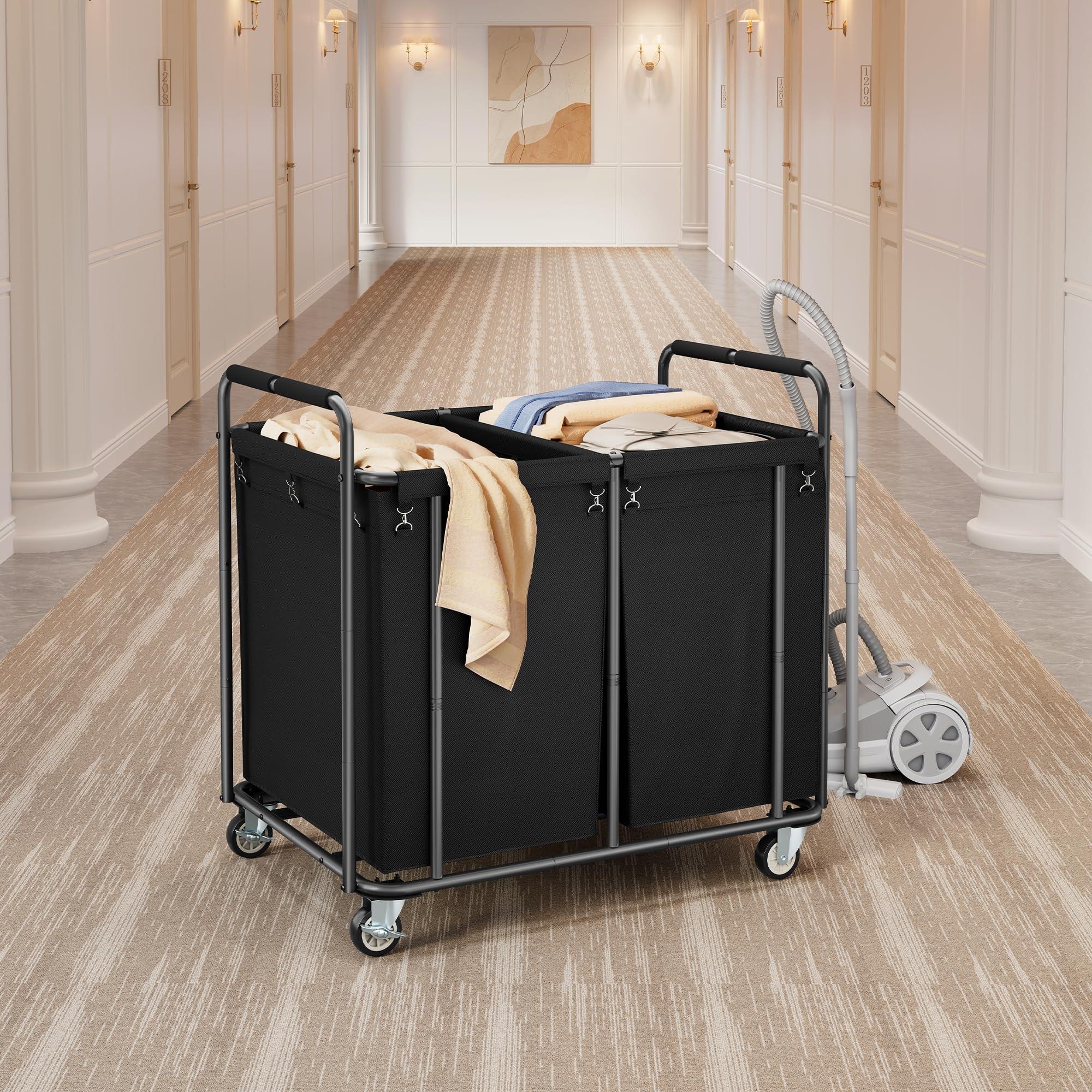 2 Section Heavy Duty Laundry Sorter Cart with Wheels 450L