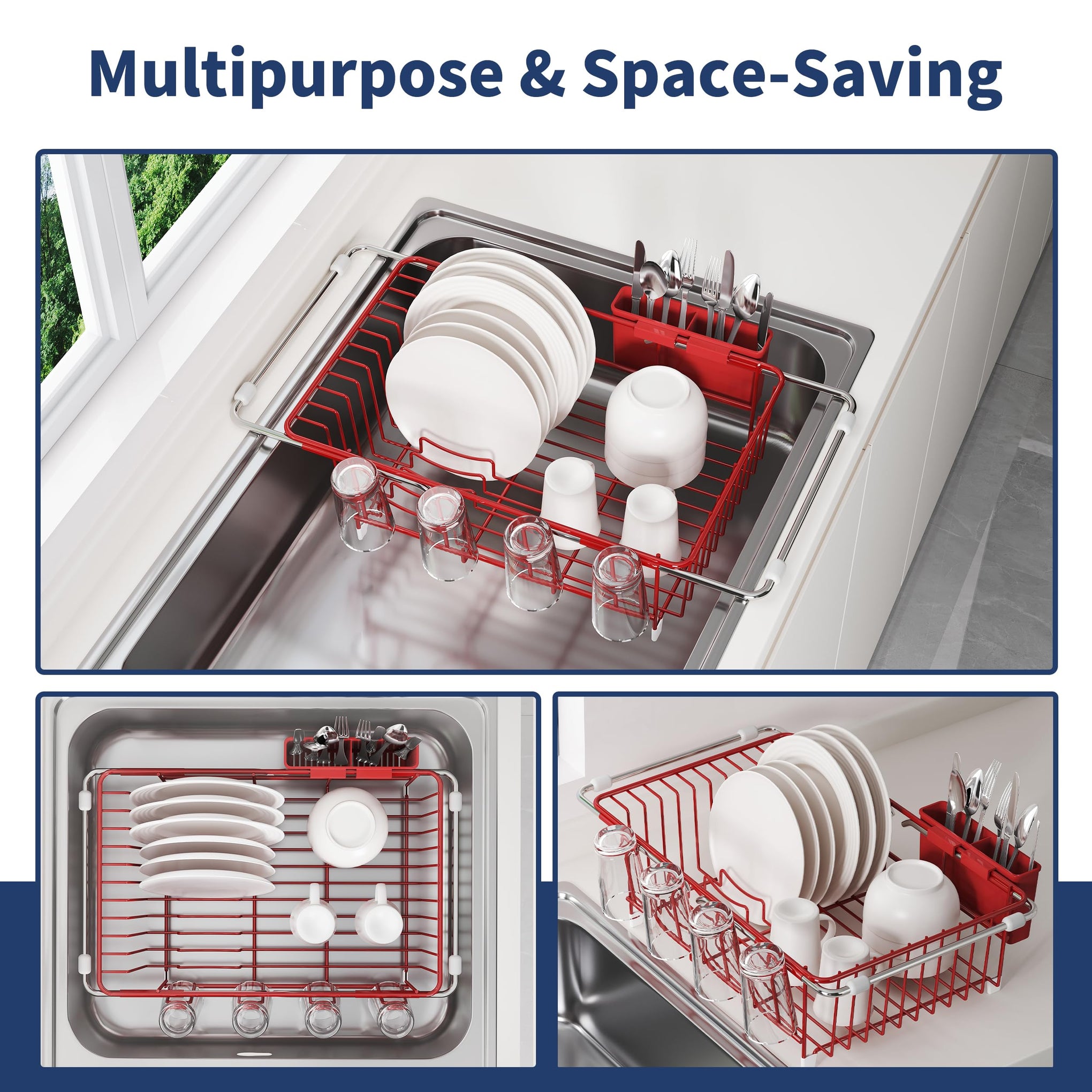 Red Dish Drying Rack in Sink