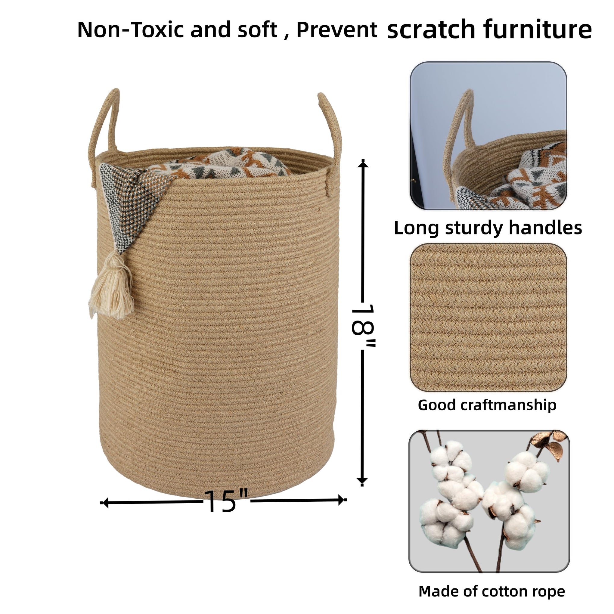 Laundry Basket Laundry Hamper for Clothes Jute Large
