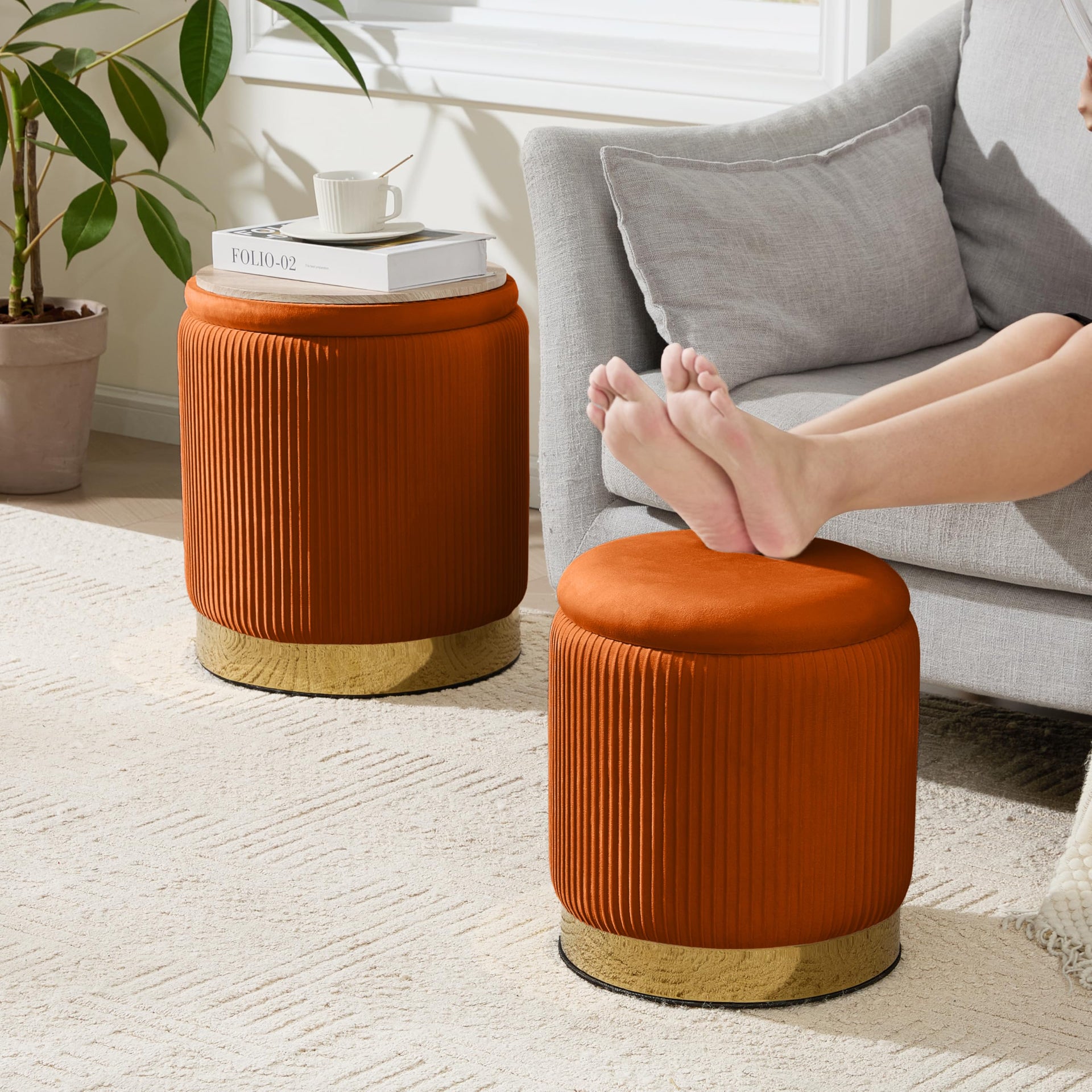 Round Ottoman with Storage Set of 2 (2 Count)