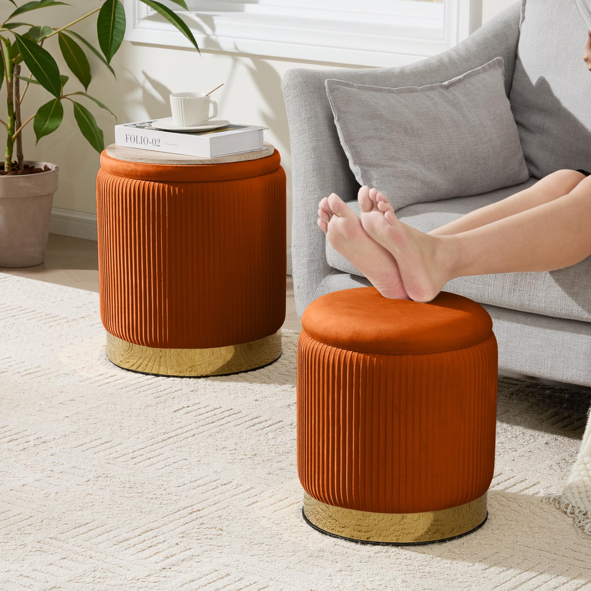 Round Ottoman with Storage Set of 2 (2 Count)