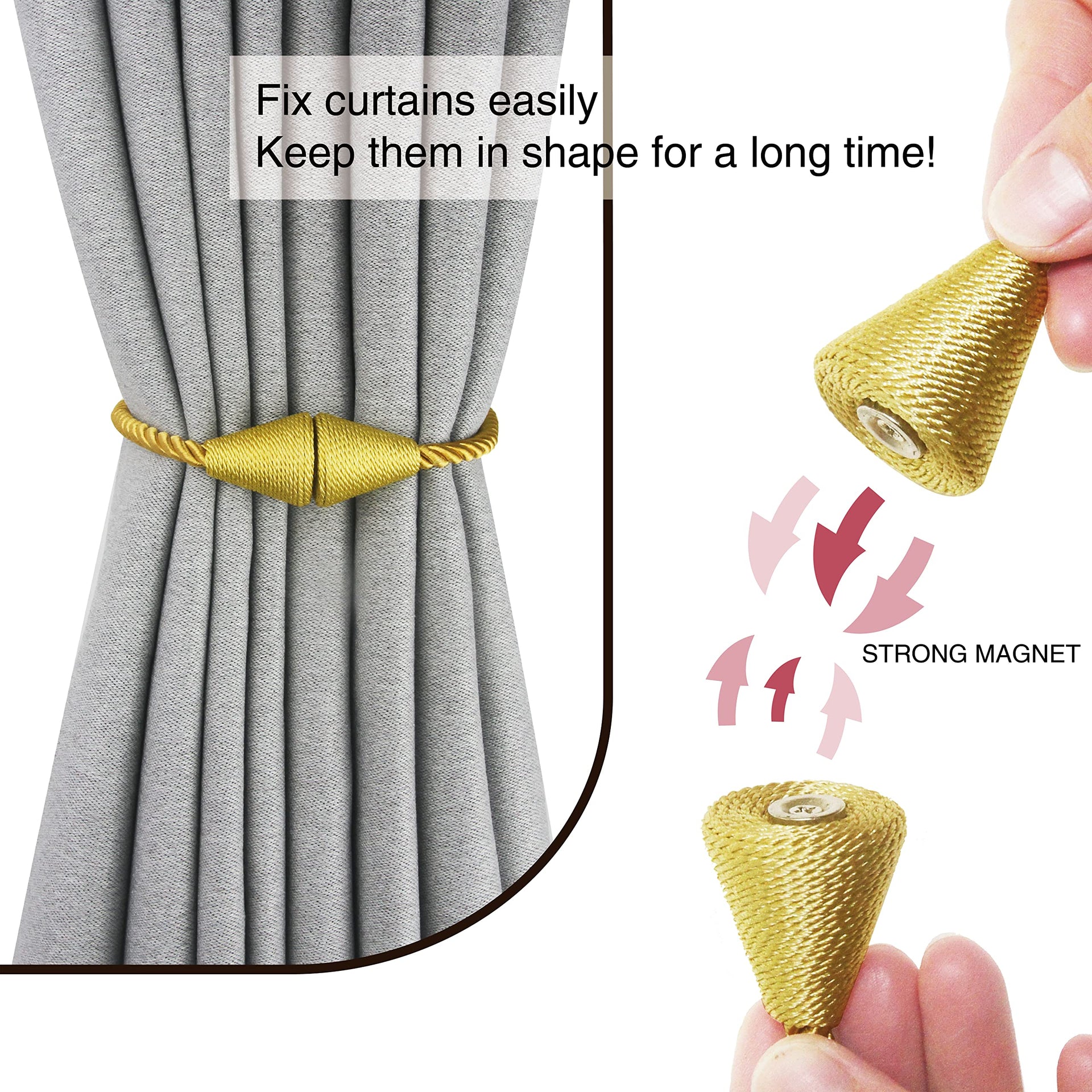 Magnetic Curtain Tiebacks Rope Decorative Holdbacks for Drapes Nieffeiy (4 Count)