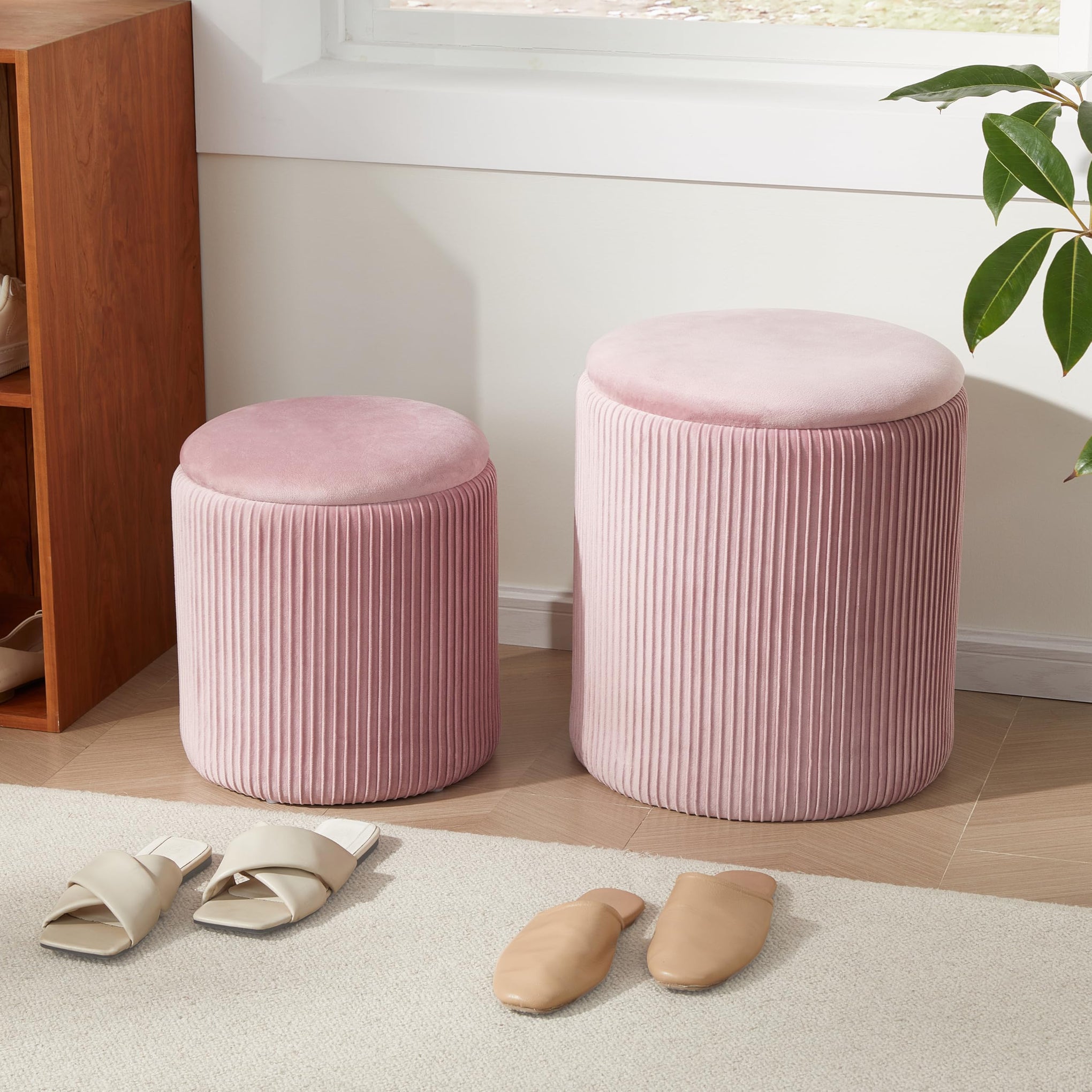Round Ottoman with Storage Set of 2