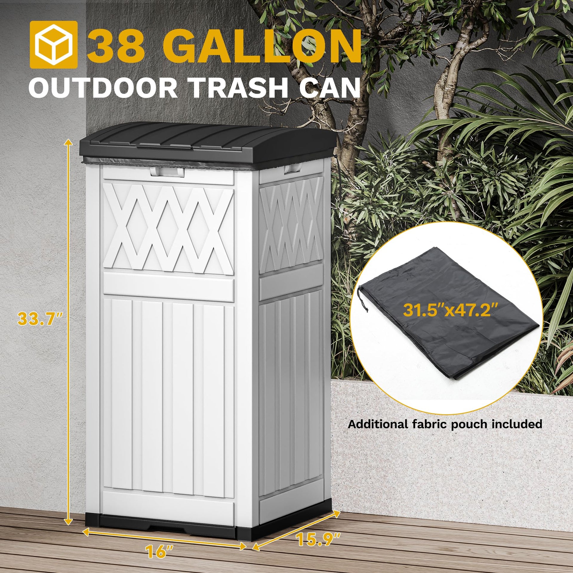 36 Gallon Outdoor Trash Can with Fabric Bag