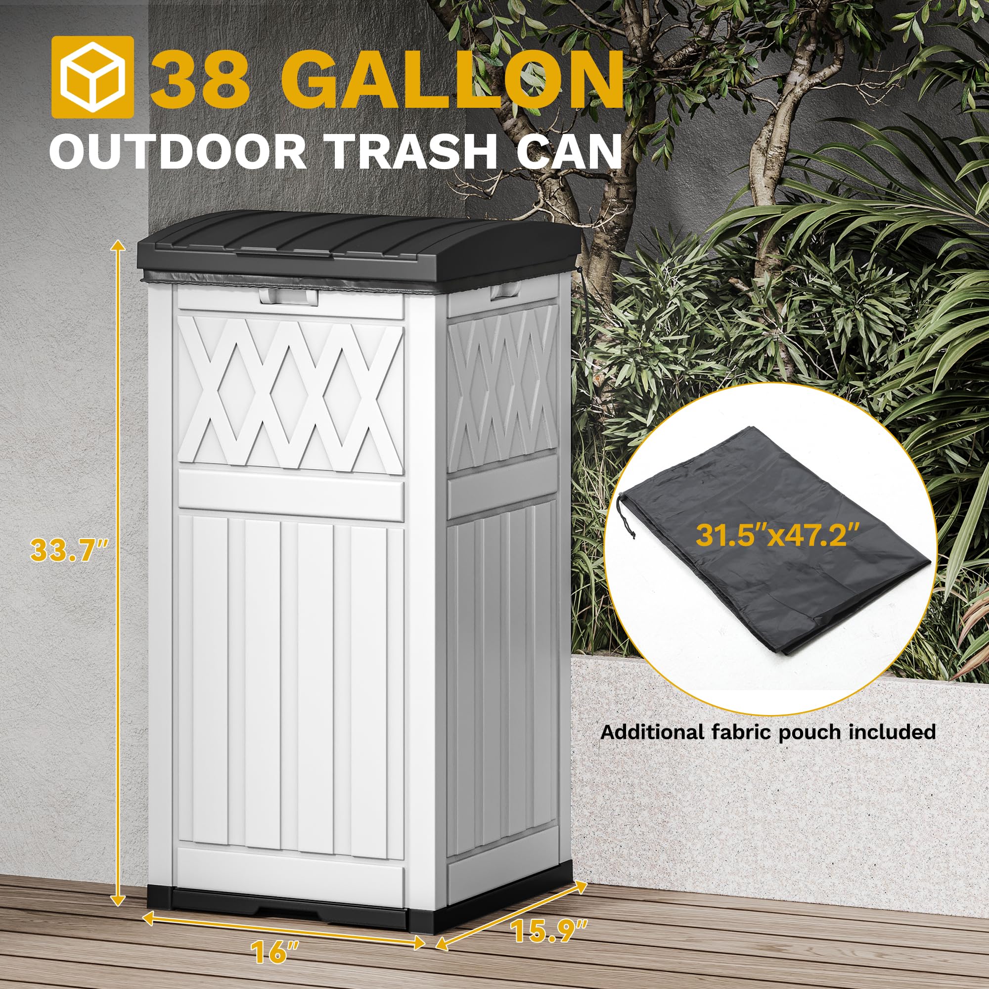 36 Gallon Outdoor Trash Can with Fabric Bag