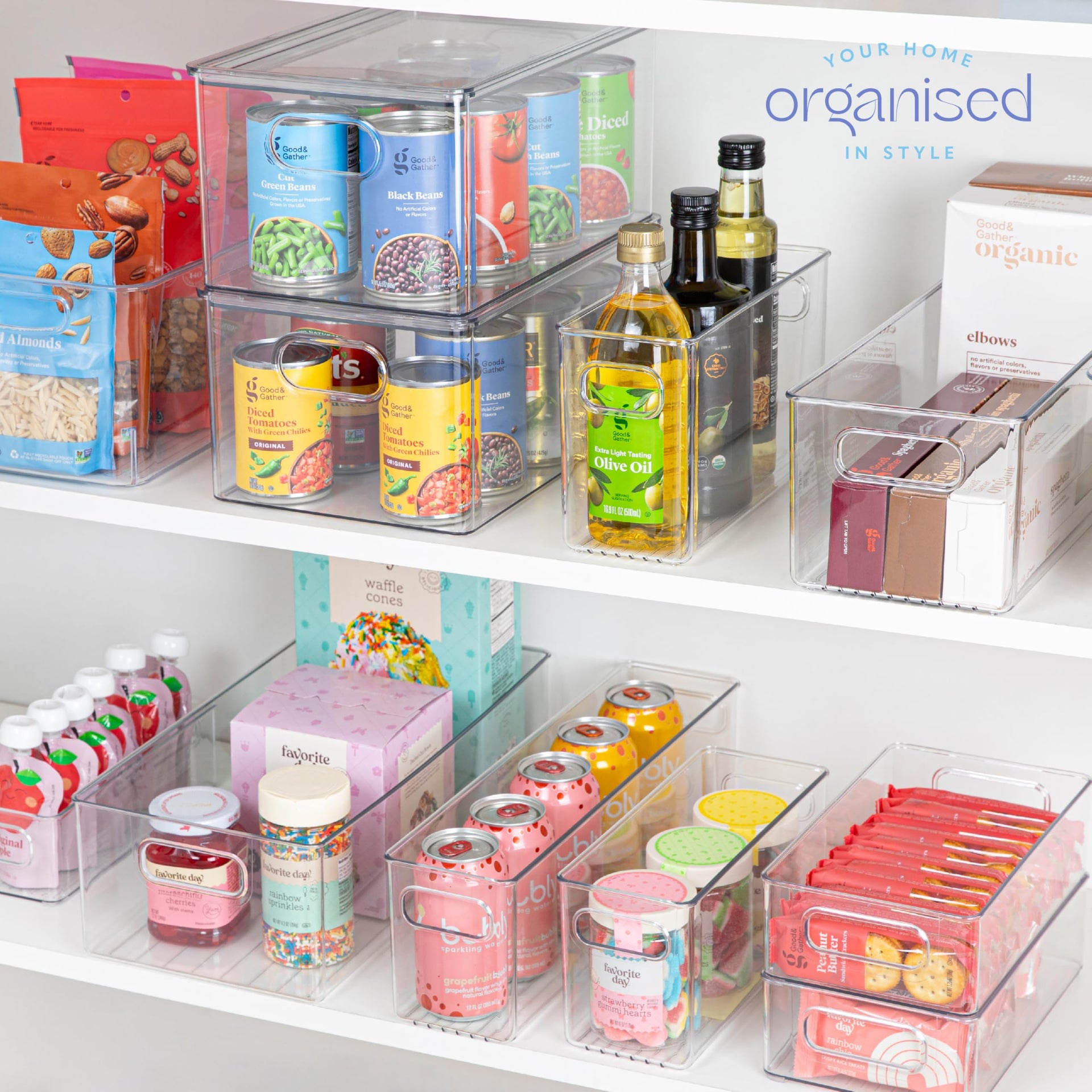 Plastic Food Storage 2 Pack Clear Container Bin with Handles for Organizing Kitchen (6 Count)