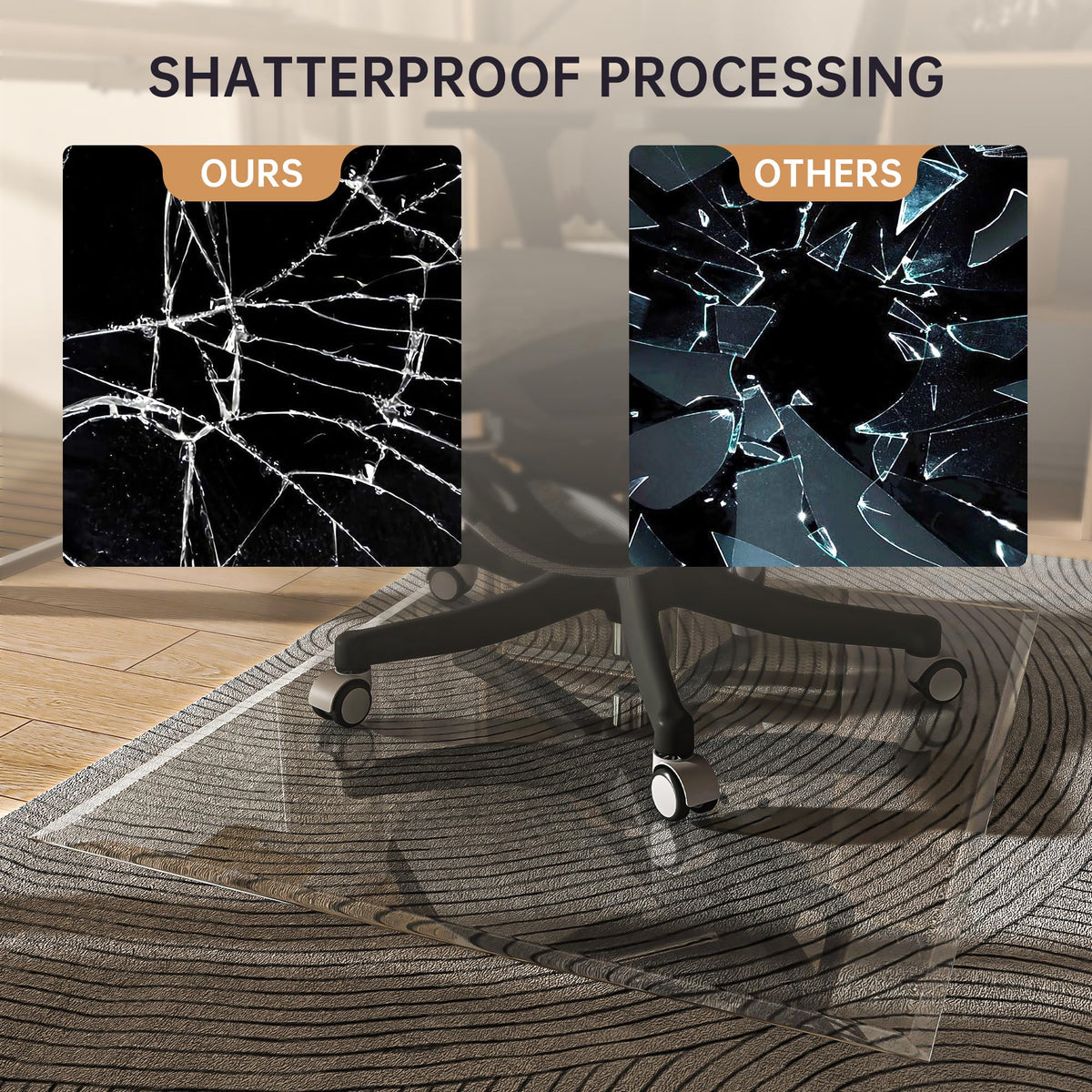 48“x36” Beveled Edge Tempered Glass Chair Mat