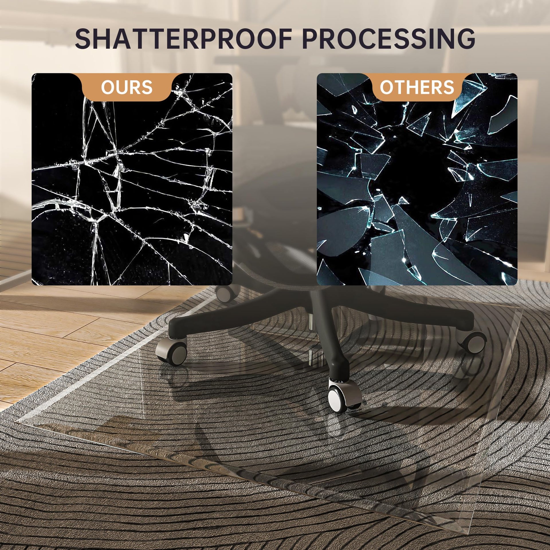 Tempered Glass] 36“ x 36” Beveled Edge Glass Chair Mat with Polished Edge Clear Office Chair Mat