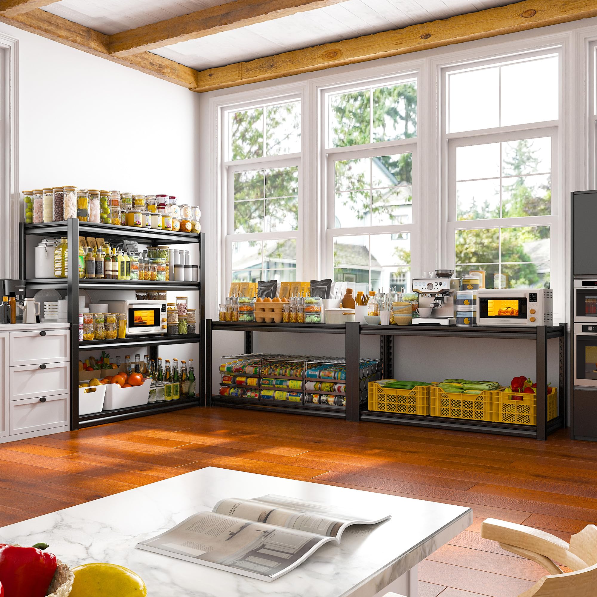 40" W Garage Shelving Heavy Duty Storage Shelves 56.9" H Metal Shelving Heavy Duty Load 1600LBS Adjustable Metal Shelves for Storage for Pantry Kitchen 40" W x 19.1" D x 56.9" H 4 Pack (4 Count)