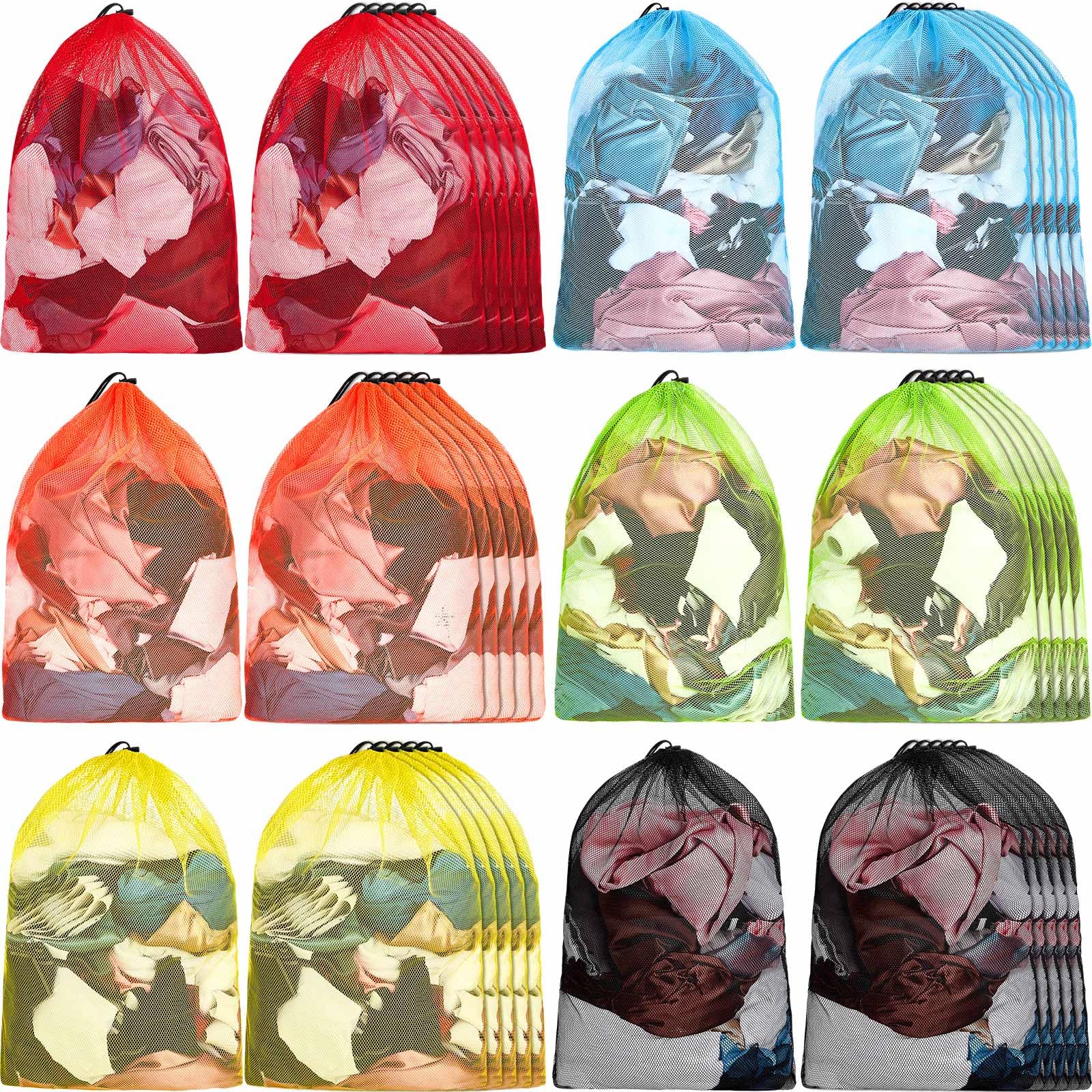 36 Pcs 32x24 in Large Laundry Bag Colorful Extra Large Mesh Laundry Bag Bulk with Drawstring Heavy Duty Mesh Machine Washable Drawstring Pouch (36 Count)