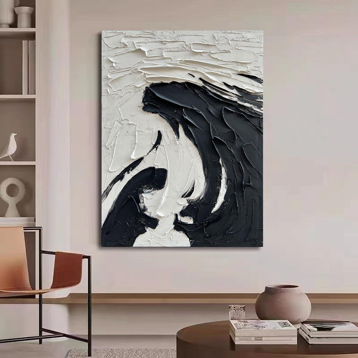 40x28 inch Minimalist Black and White Abstract Painting 100% Hand