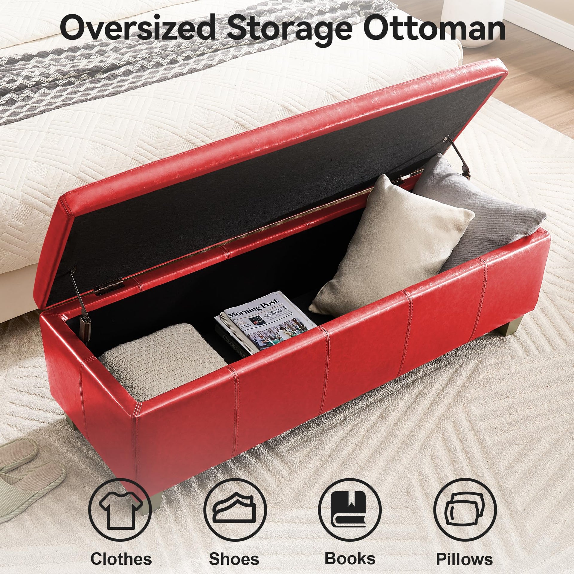 51" Faux Leather Storage Ottoman