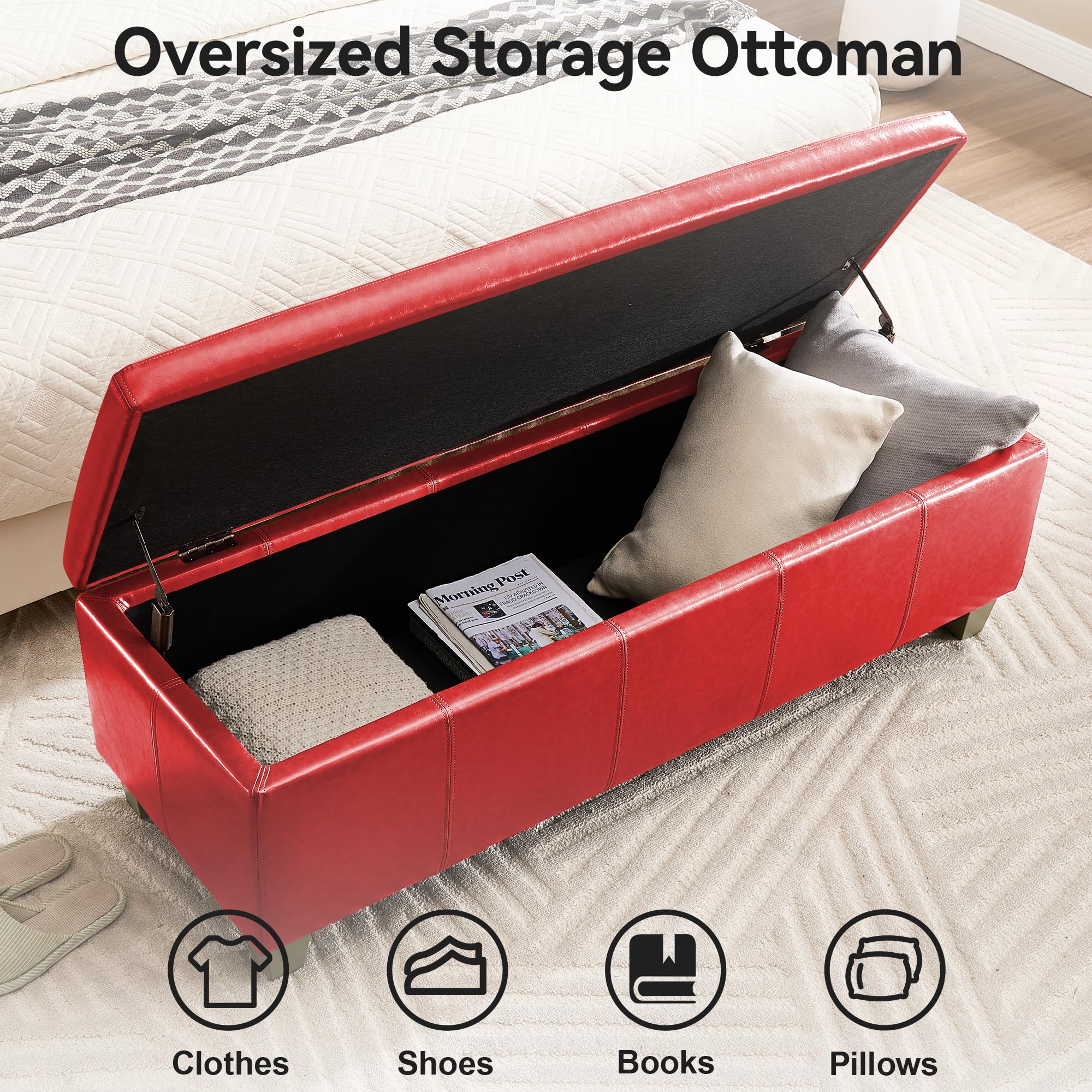 51" Faux Leather Storage Ottoman