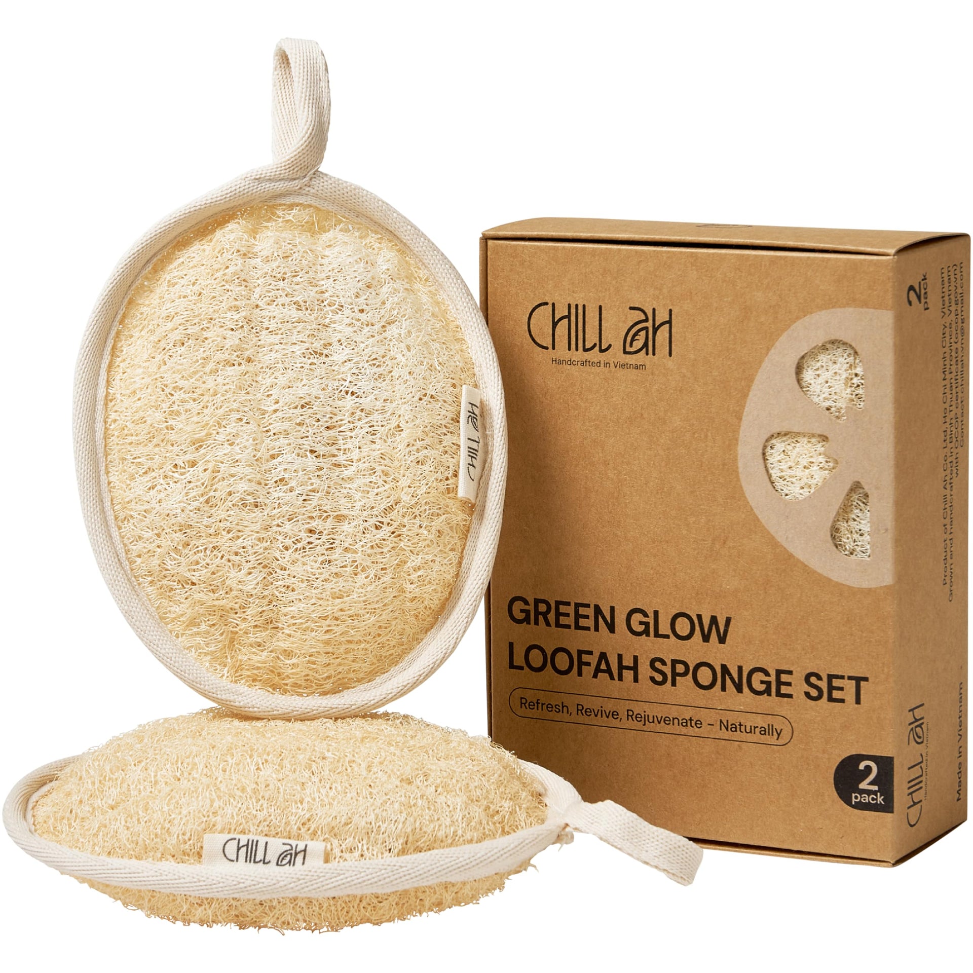 Green Glow All Natural Exfoliator Dual Sided Loofah Bath Sponge Set (2 Count)