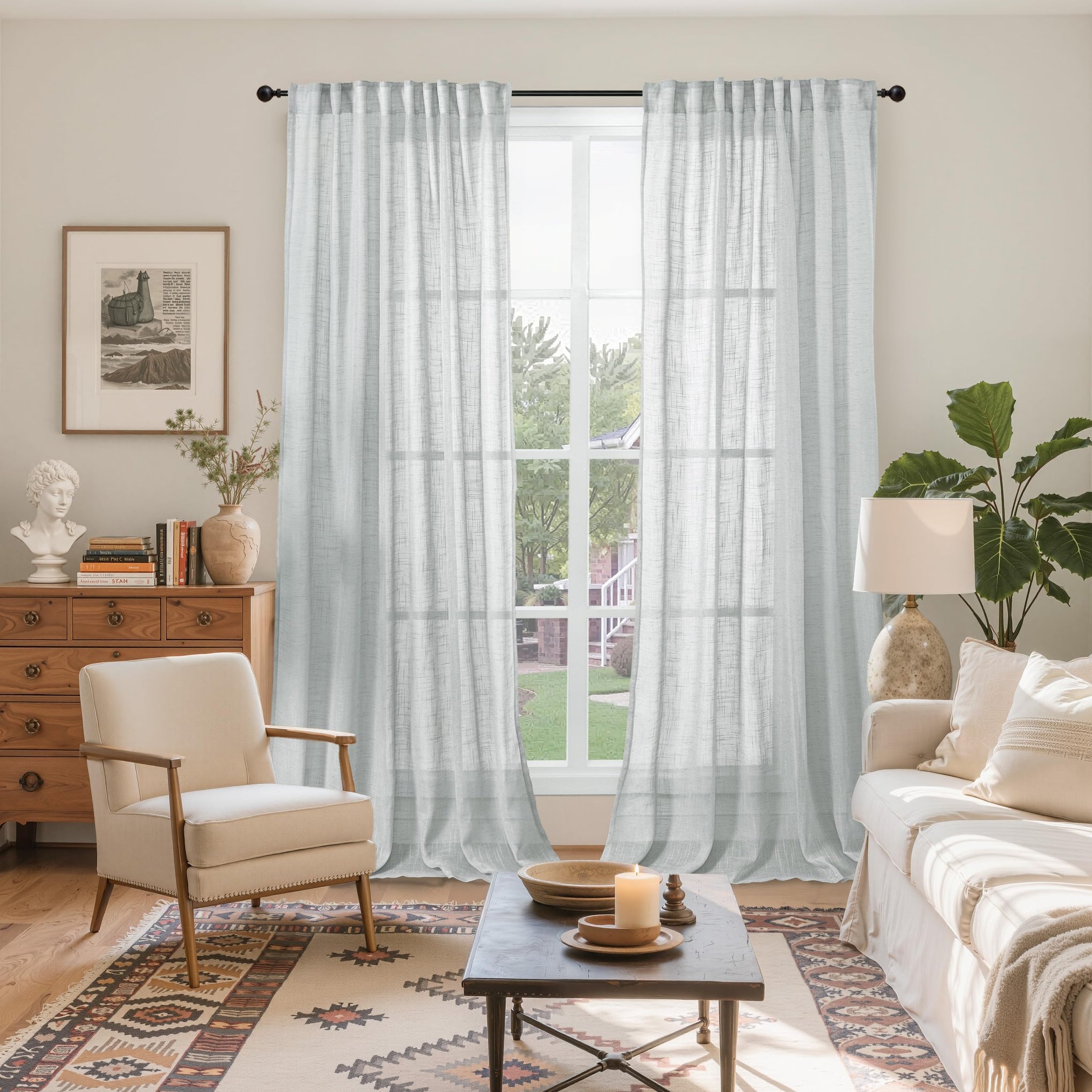 Light Grey Linen Semi Sheer Curtains 52 X 84 Inch Length for Living Room (2 Count)