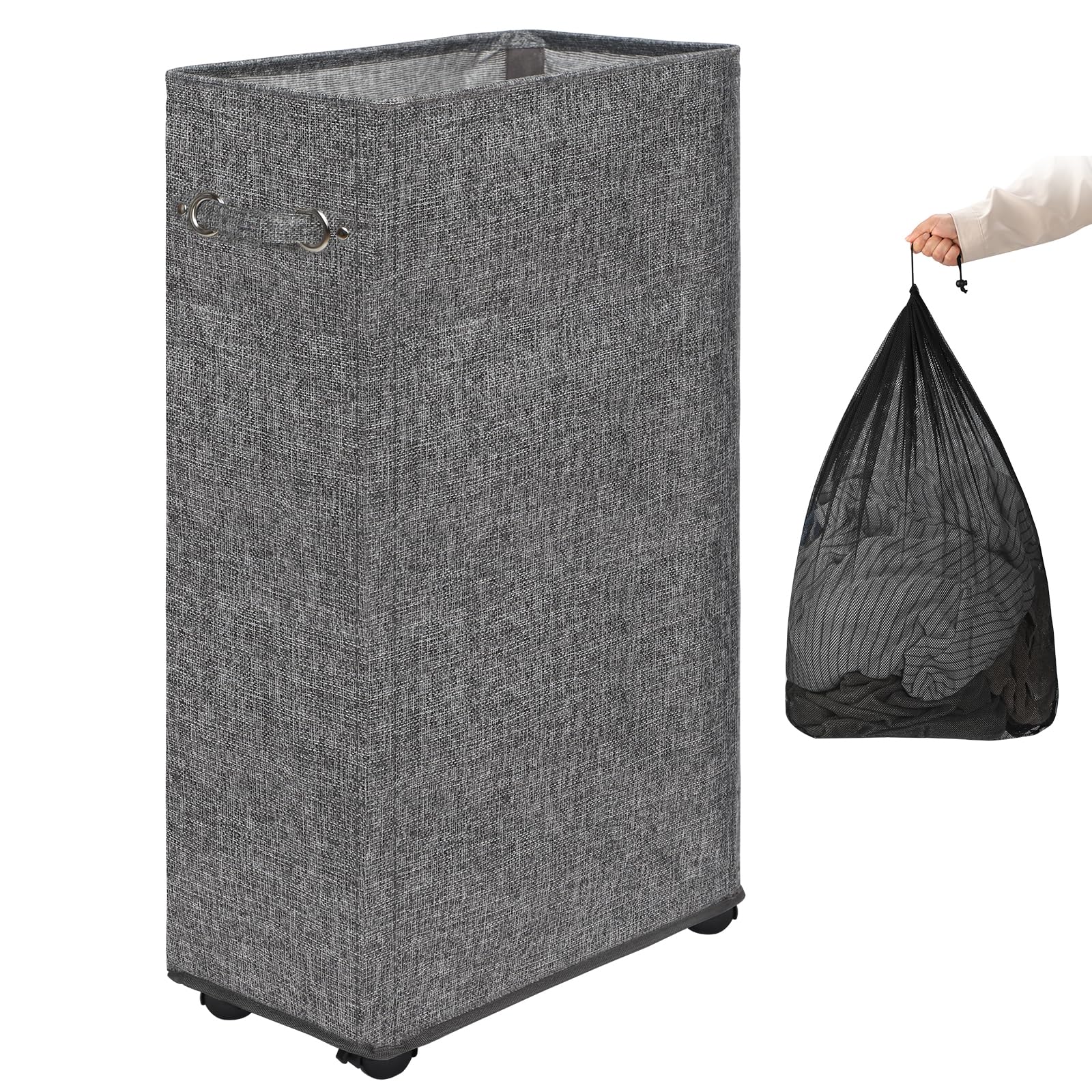 29" Enlarged Slim Rolling Laundry Basket Hamper on Wheels