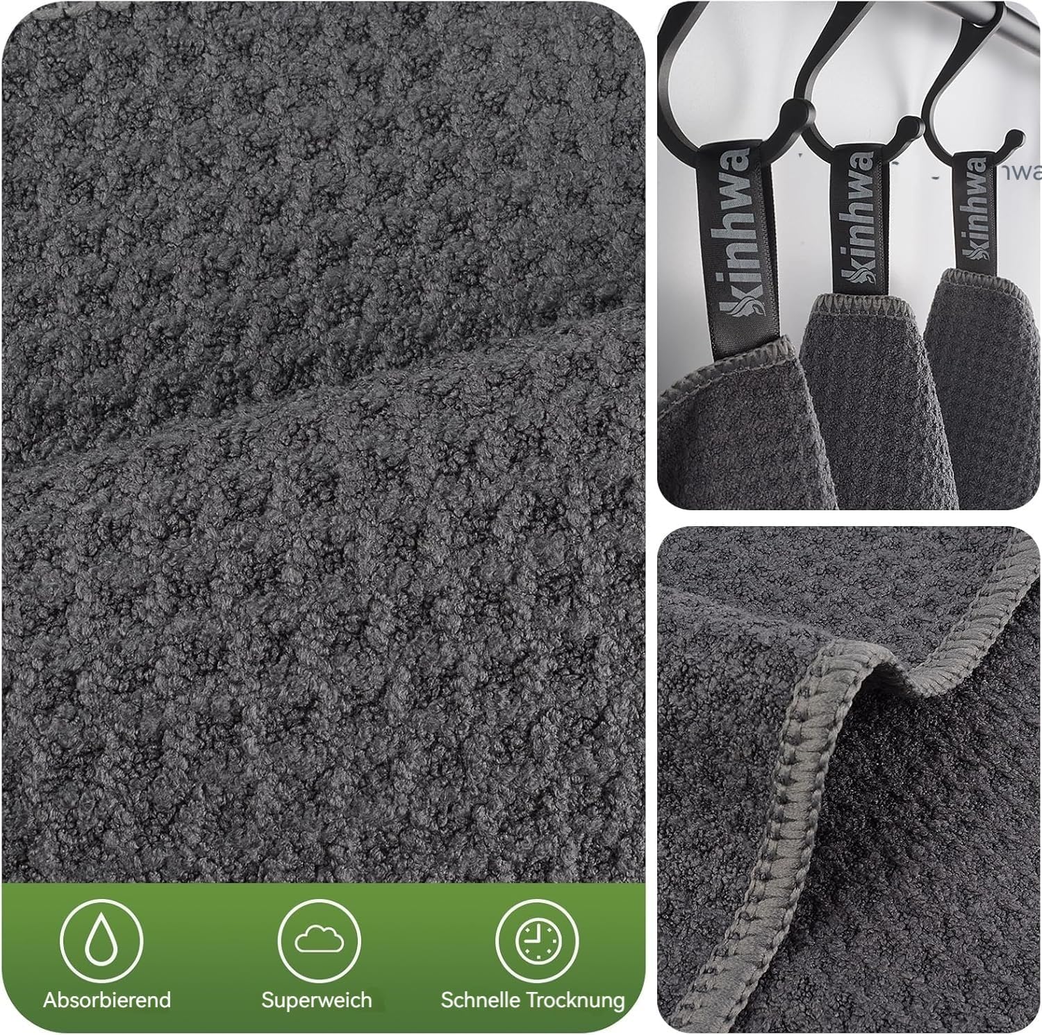 Waffle Microfiber Dish Cloths Gray Kitchen Towels (6 Count)