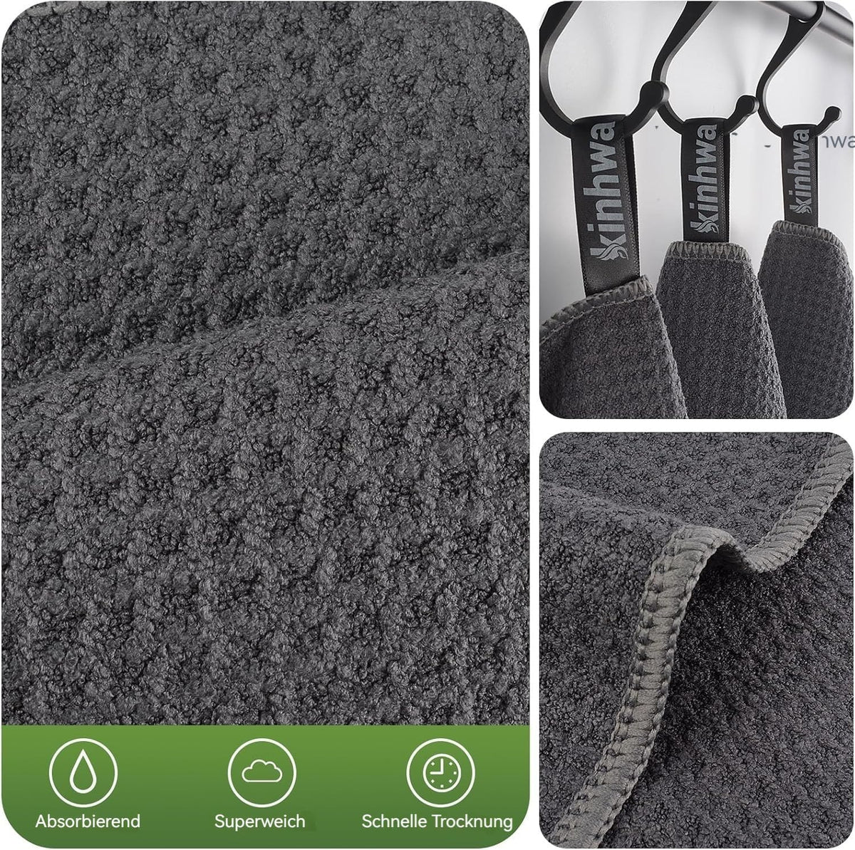 Waffle Microfiber Dish Cloths Gray Kitchen Towels (6 Count)