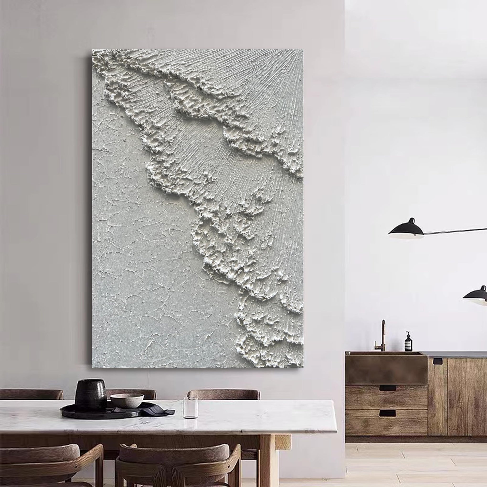 Art 45x30 inches Large White Thick Texture Abstract Oil Painting Hand