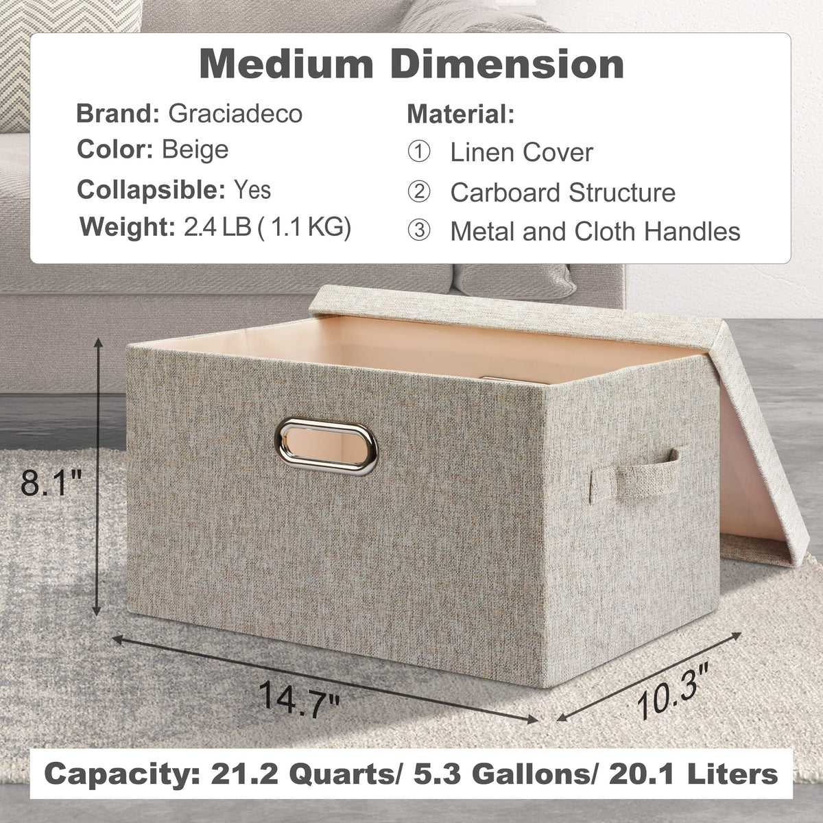 Storage Bins with Lids Fabric Closet Organizers Cubes Office Organization (5 Count)
