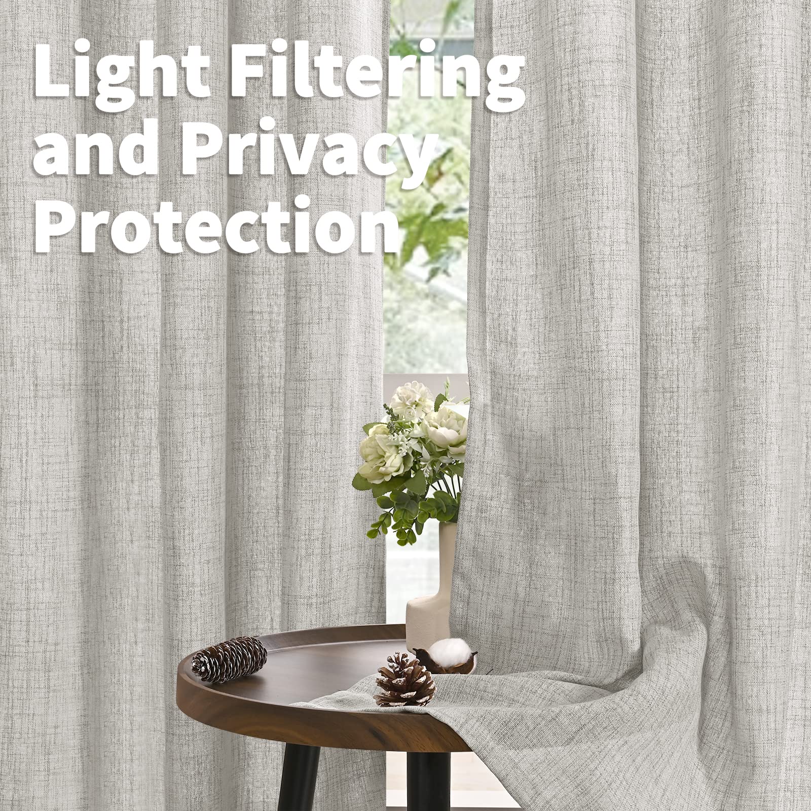 Light Grey Linen Curtains 90 Inch Long for Living Room Rod Pocket Floor Length Window Drapes Light Filtering for Bedroom Dining Privacy (2 Count)