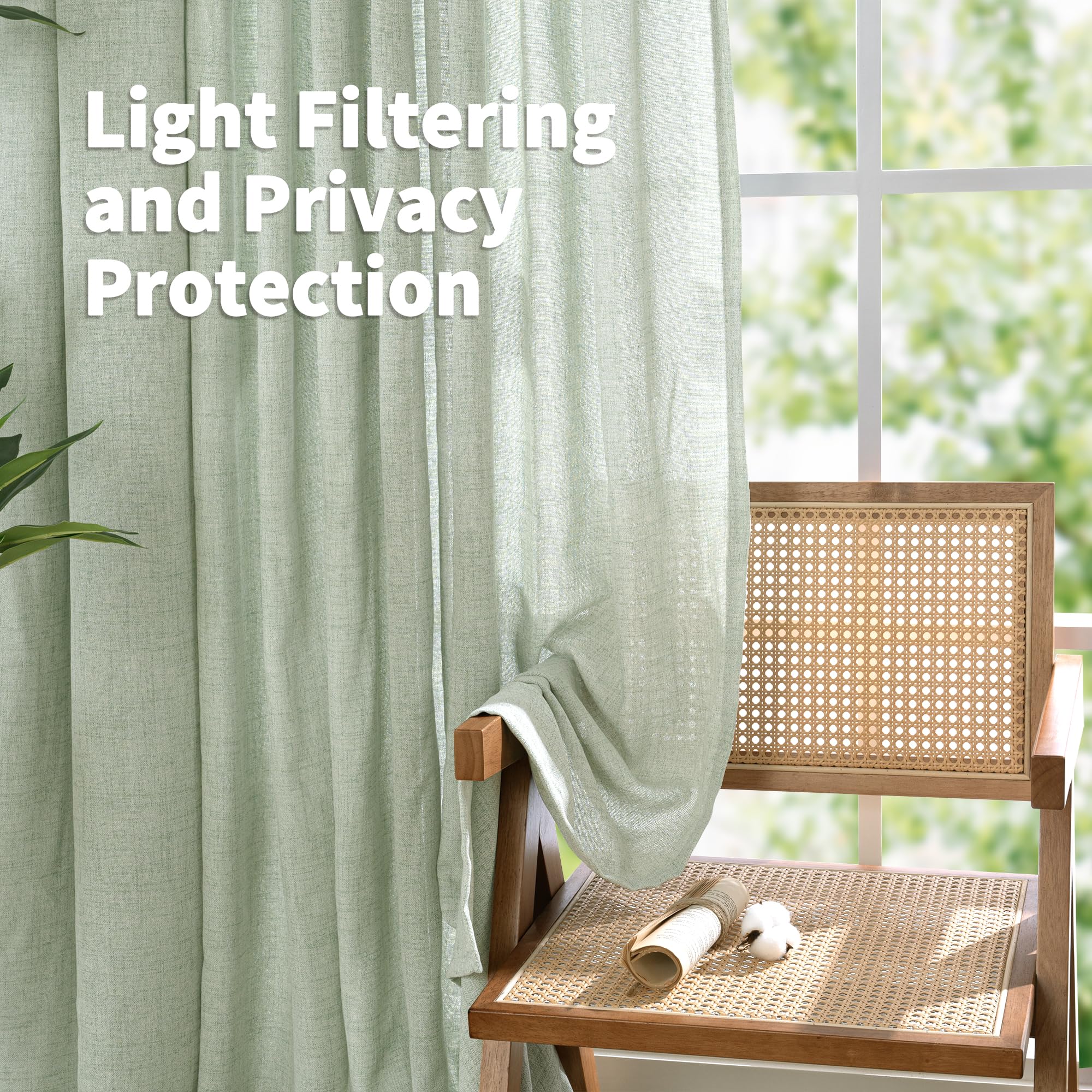 Sage Green Linen Curtains 63 Inch Length 2 Panels for Living Room (2 Count)