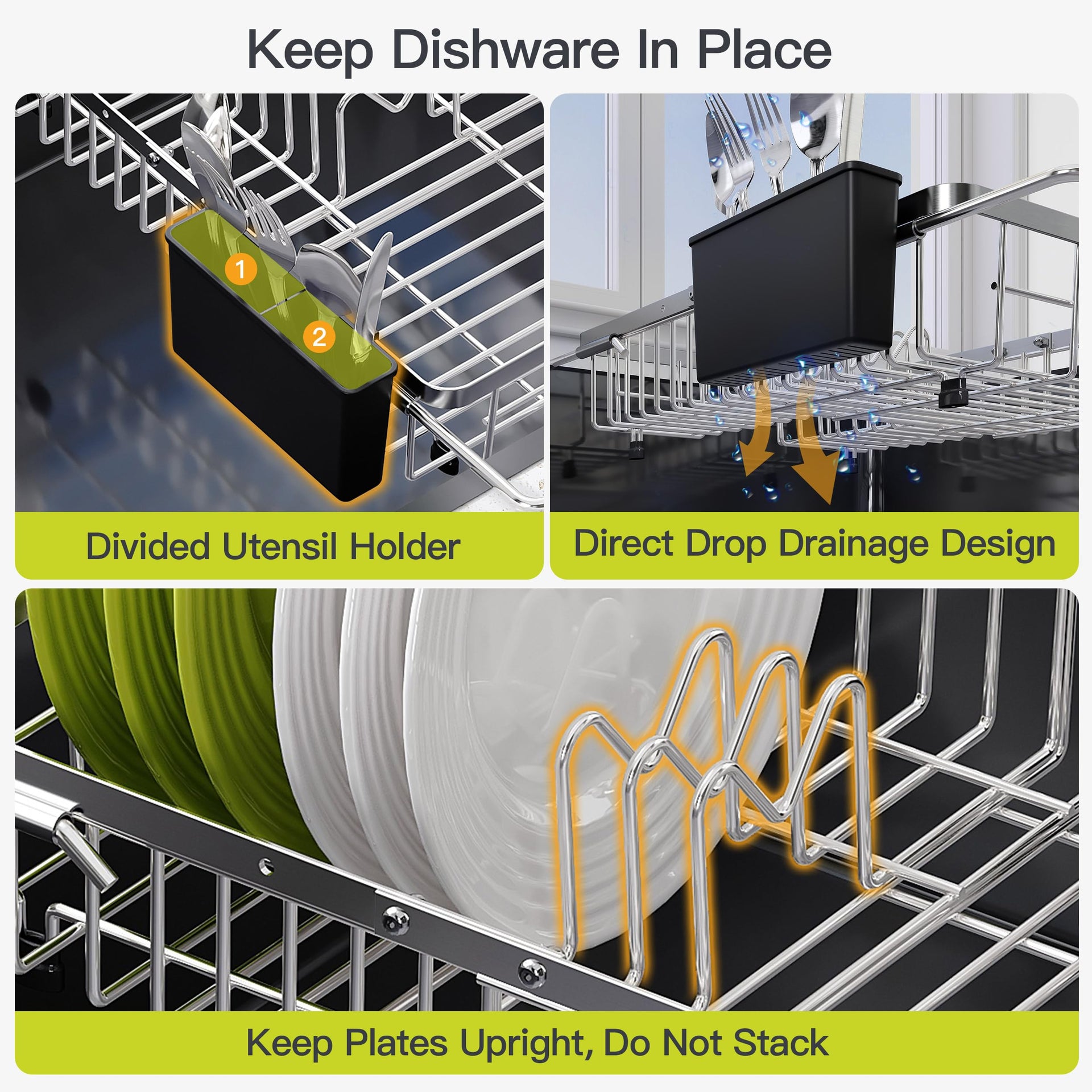 Expandable Dish Drying Rack Over the Sink with Utensil Holder