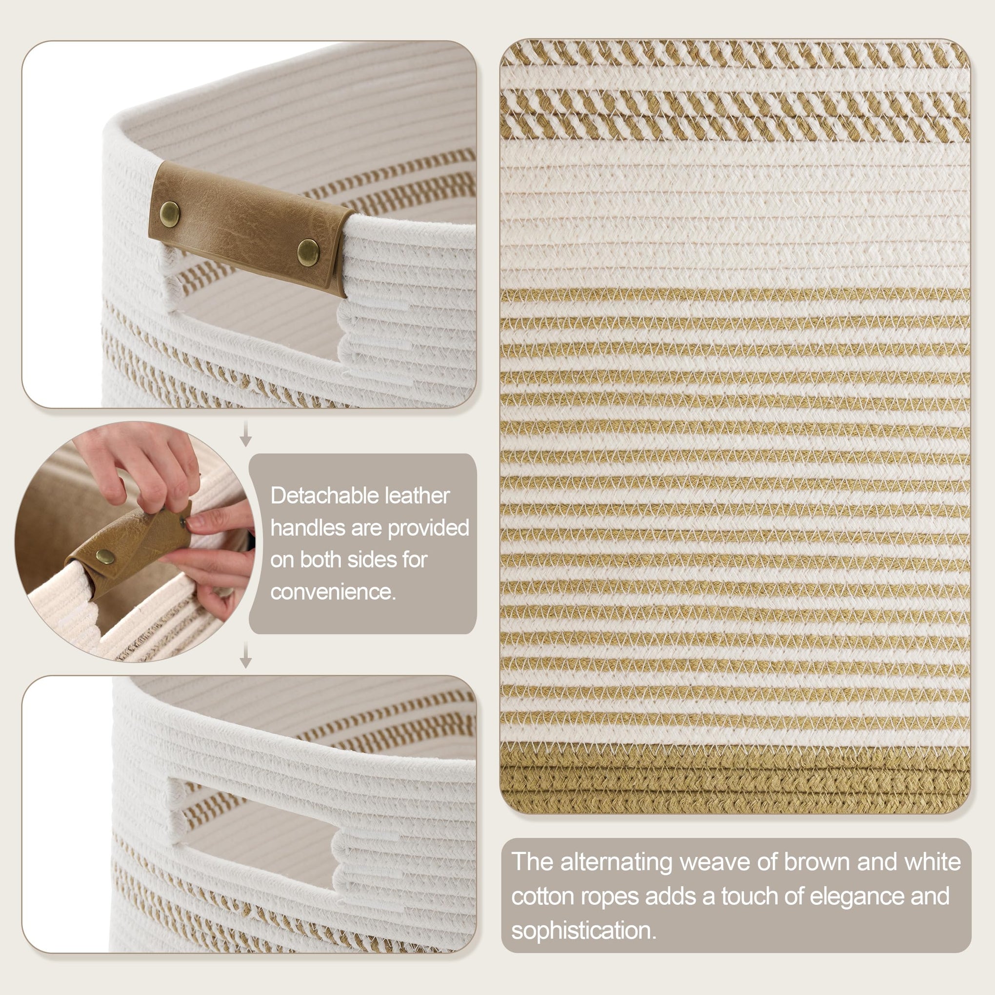85L Tall Woven Laundry Basket Hamper with Leather Handles - ModHome Supplies