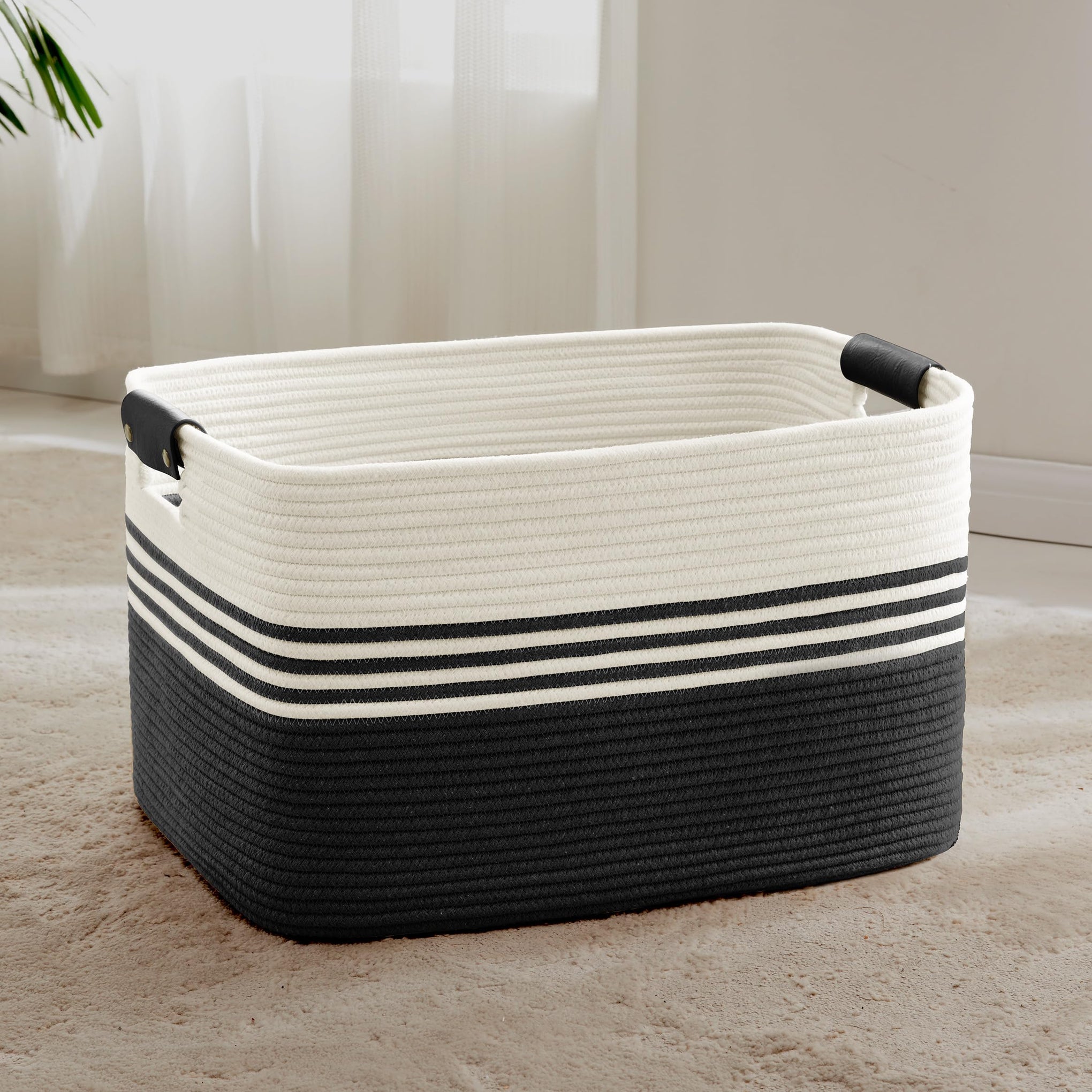 72L Large Woven Laundry Basket Hamper with Leather Handles - ModHome Supplies
