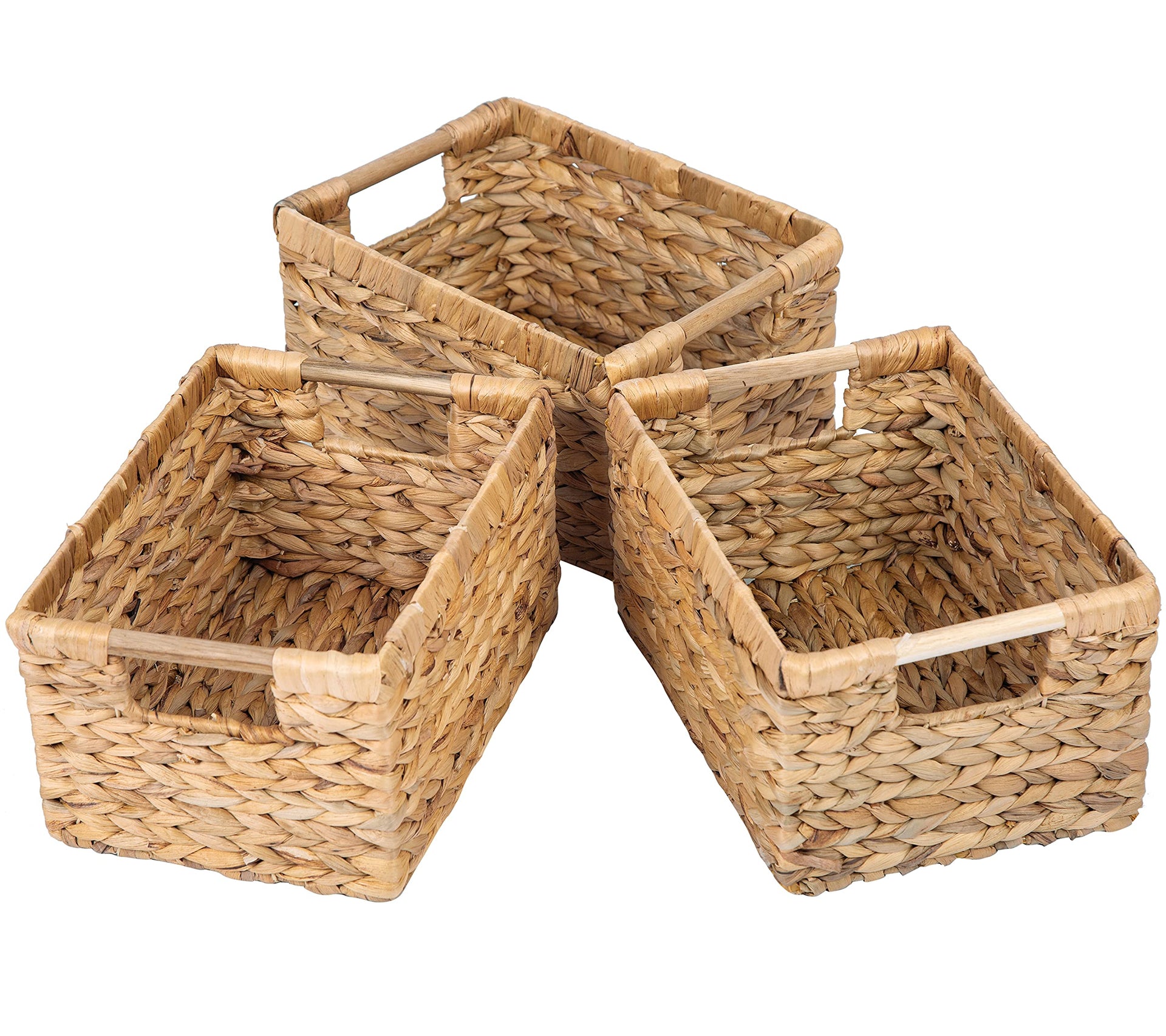 Natural Water Hyacinth storage basket with Handle (3 Count)