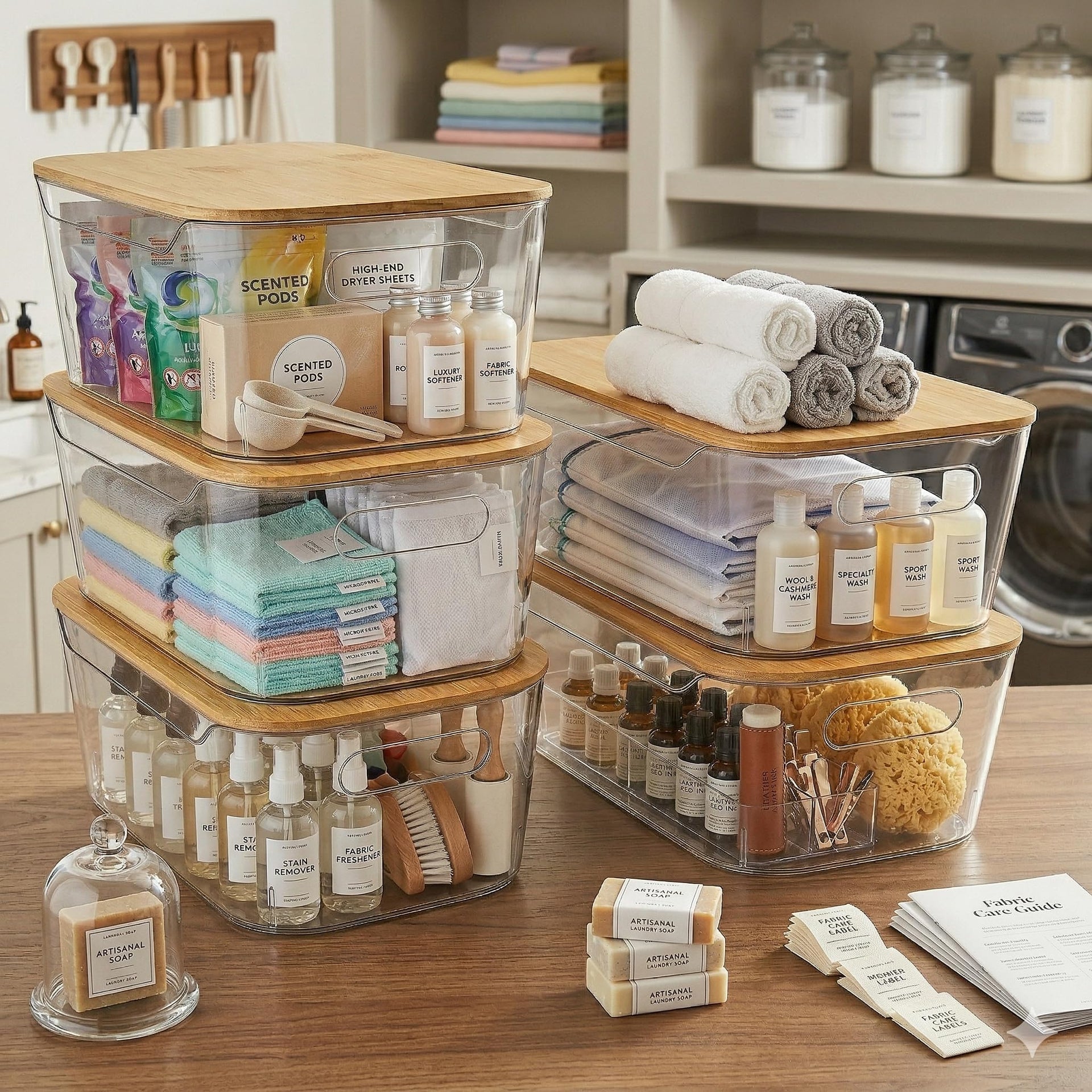6 Pack Clear Stackable Storage Bins with Bamboo Lids (6 Count)