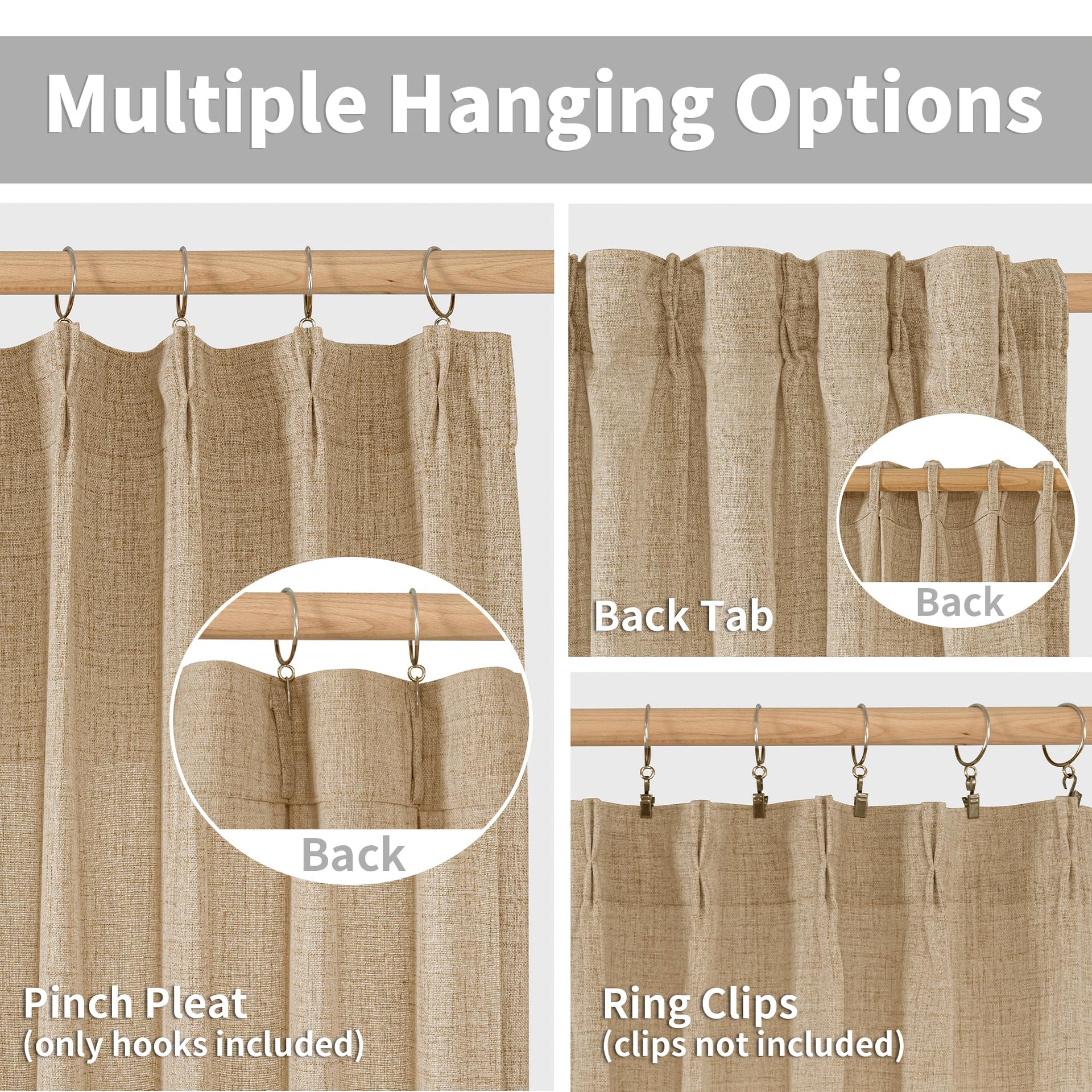 Toffee Linen Curtains 84 Inch Length for Living Room (2 Count)