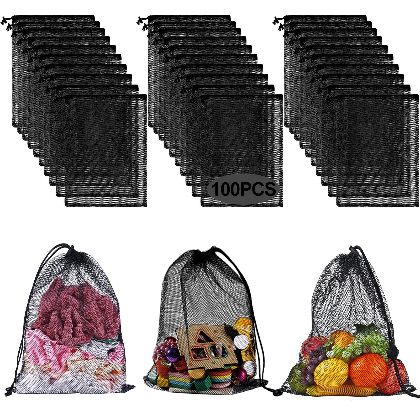 13"X15.5" 100Pcs Mesh Laundry Drawstring Bag Nylon Drawstring Gym Bag with Cord Lock Closure (100 Count)