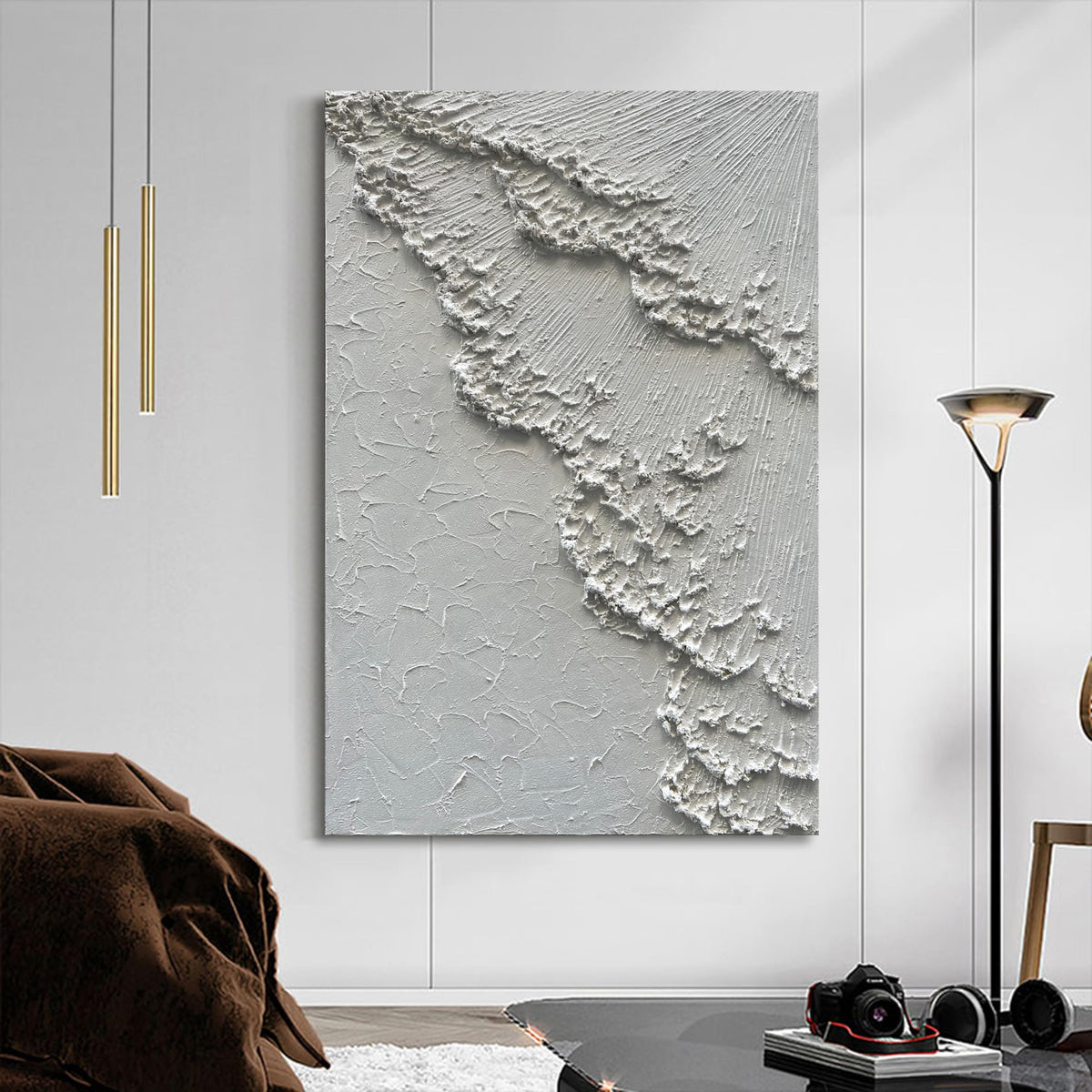 Art 45x30 inches Large White Thick Texture Abstract Oil Painting Hand
