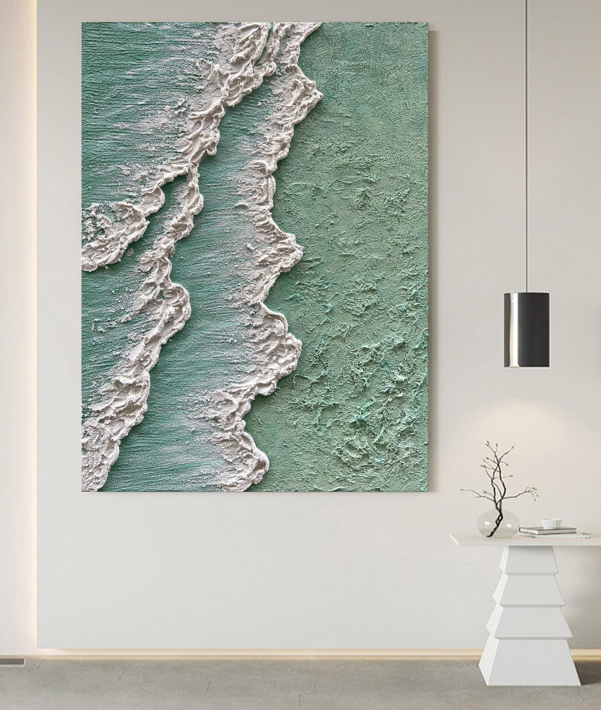 Art Hand Painted Green Thick Texture Abstract Oil Painting Hand