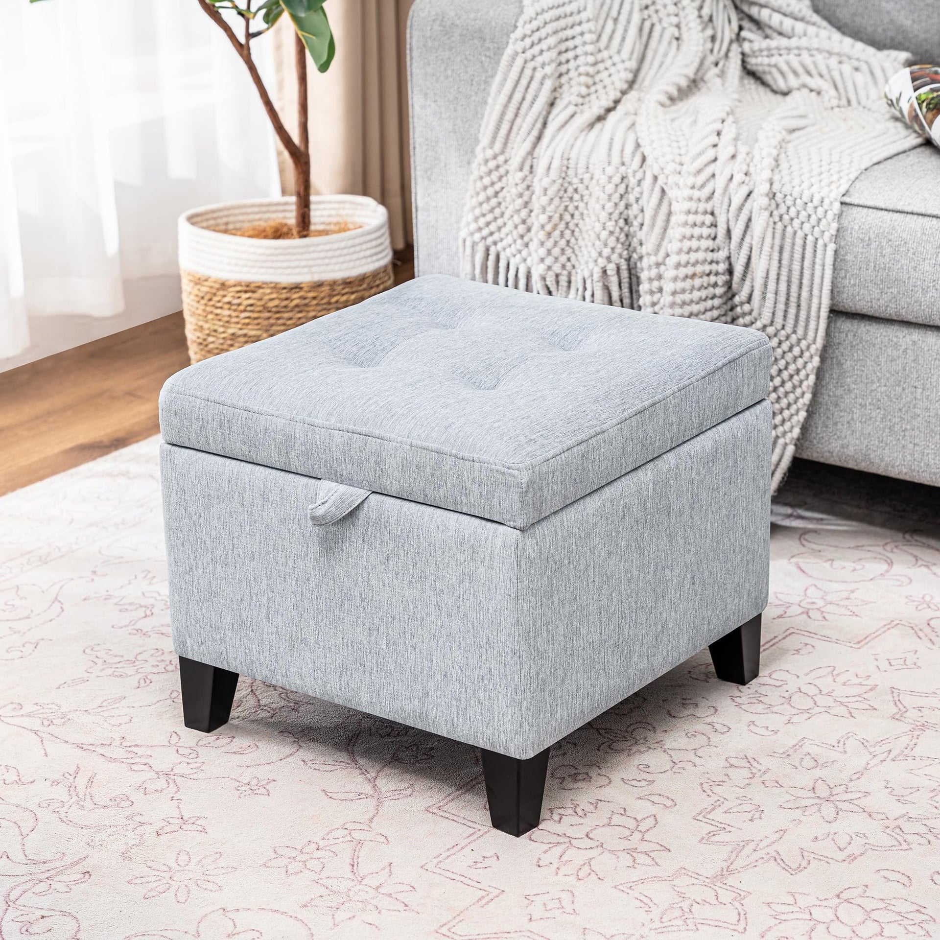 18 inch Linen Storage Ottoman for Living Room & Bedroom