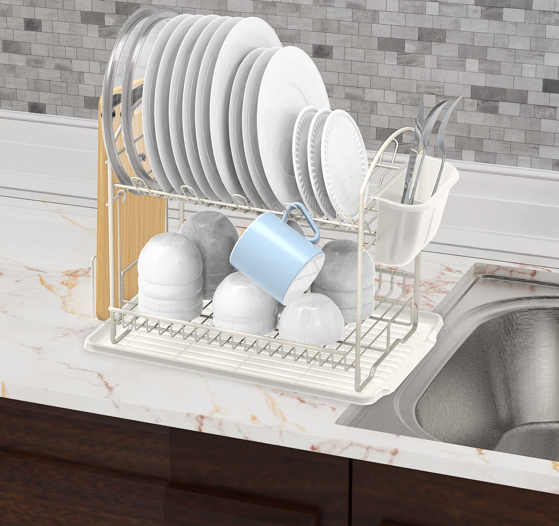 2 Tier Dish Rack with Drainboard