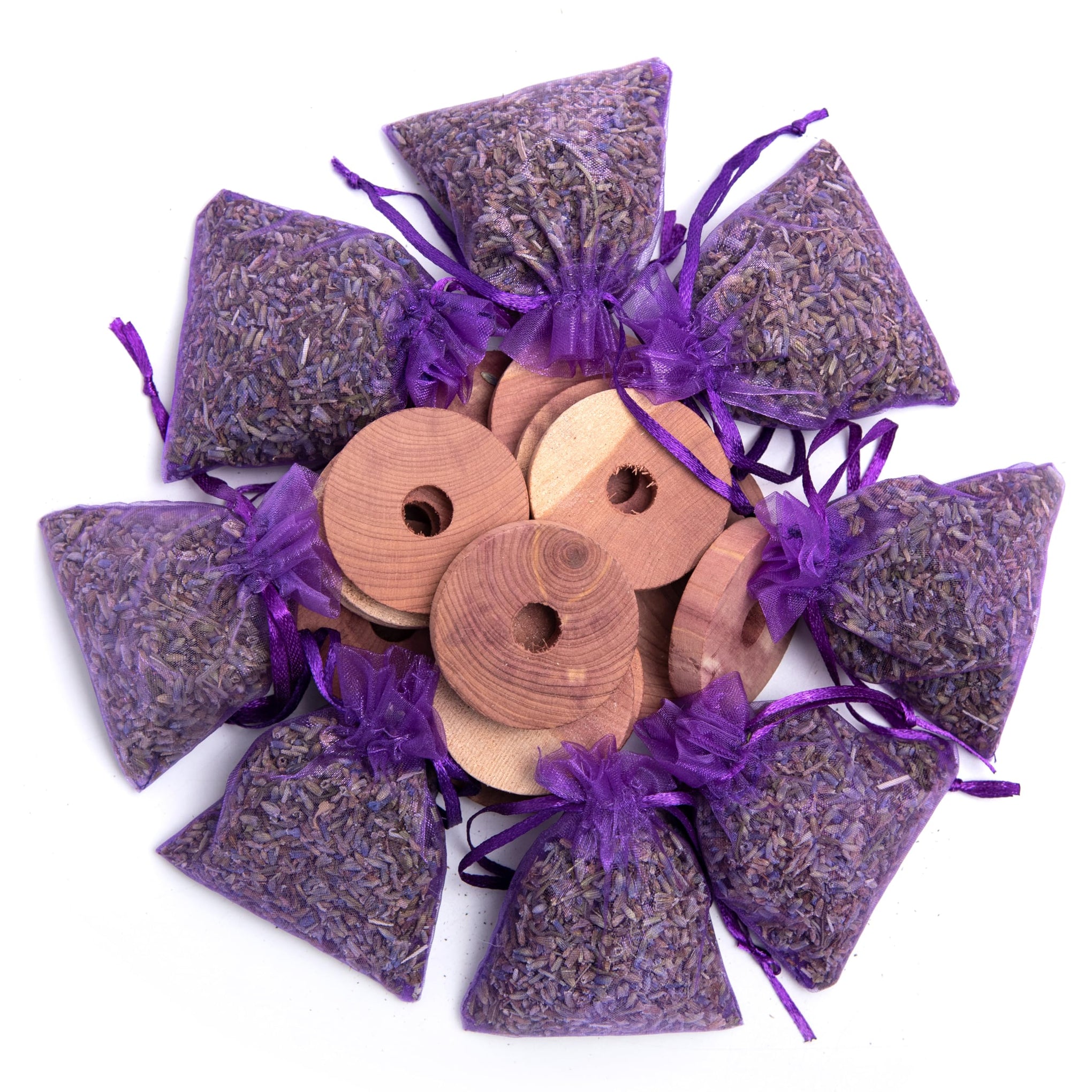 Pack of 16 Cedar Blocks and 8 Lavender Flower Sachets Craft Bag