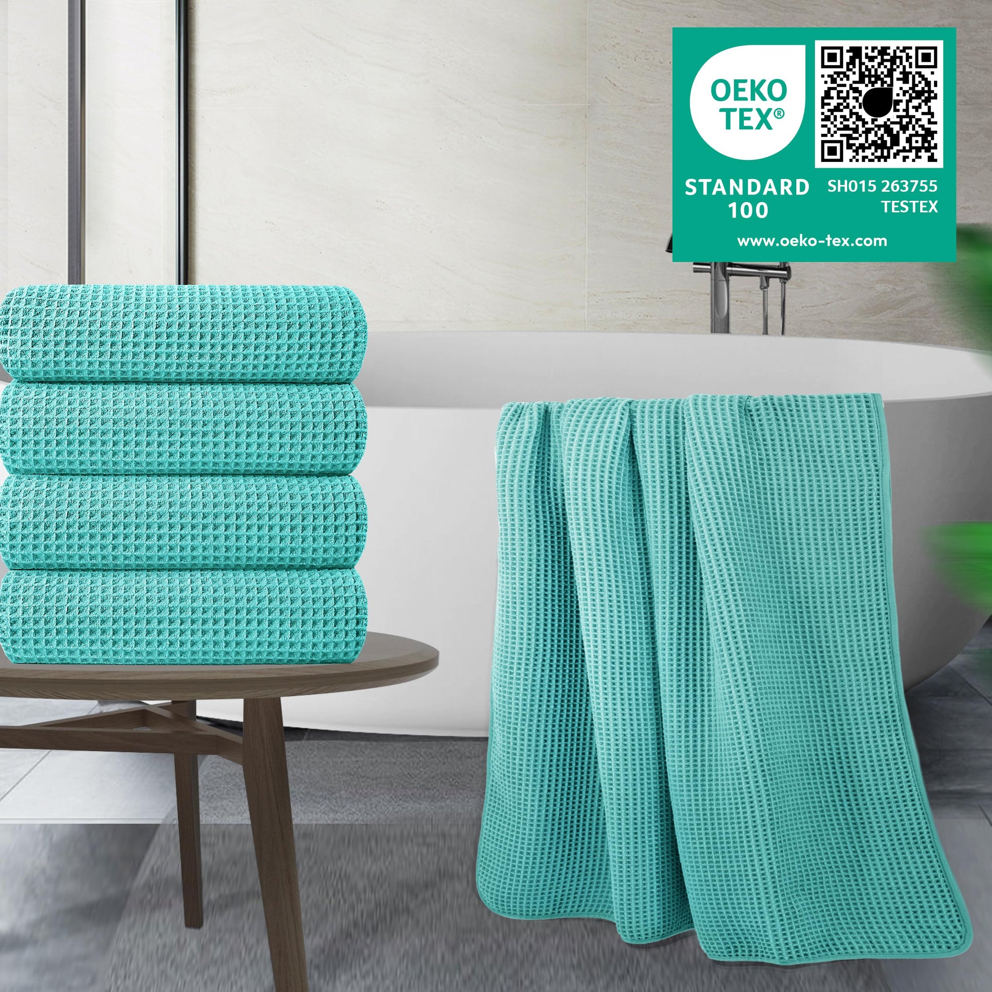 430 GSM Poly Blend Microfiber Quick Dry Waffle Bath Towel (4 Count)