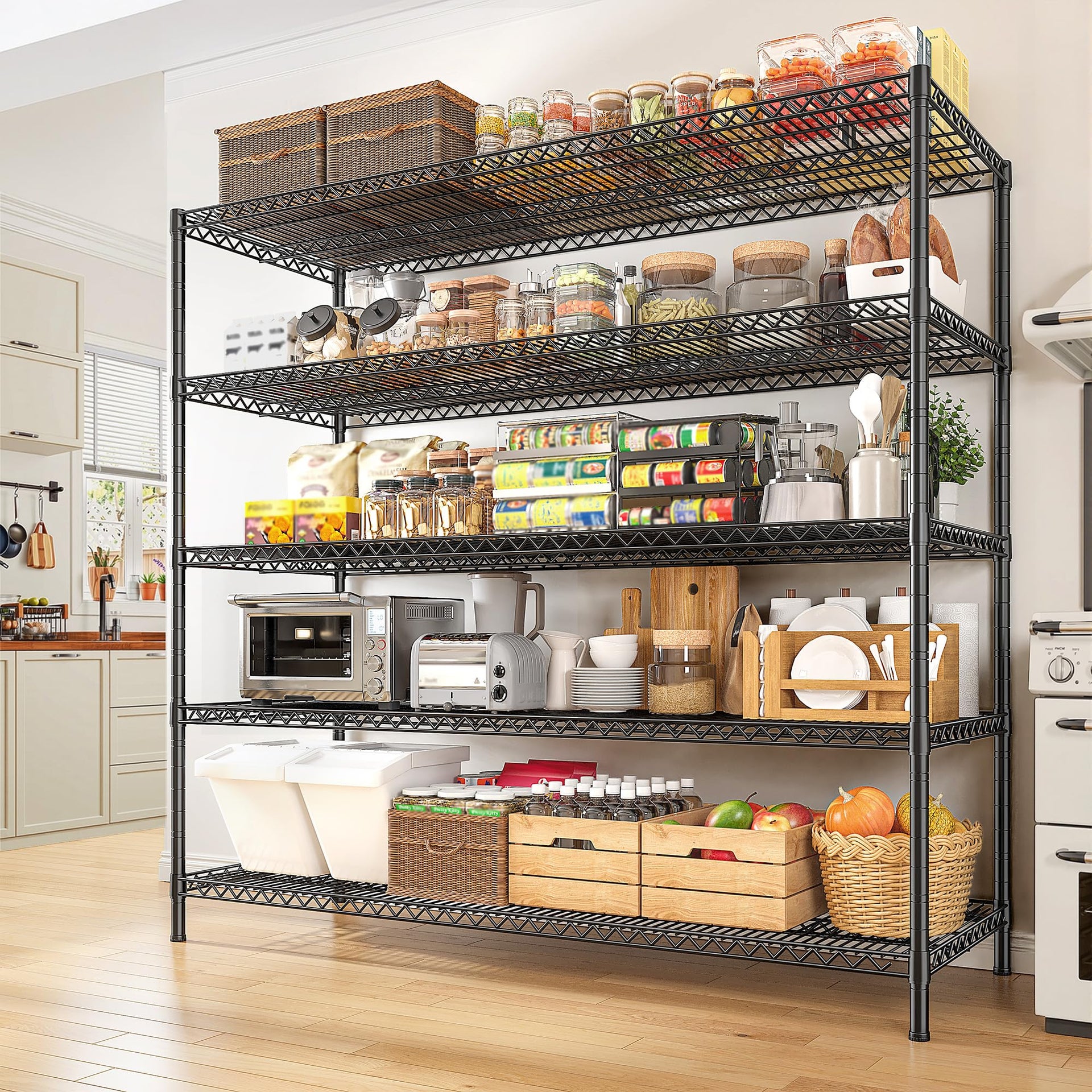 55.5" W Storage Shelves 3200LBS Wire Shelving Unit 5 Tier Metal Shelving Garage Shelving 2PCS Heavy Duty Metal Shelves for Storage Rack Commercial Adjustable Pantry Shelf (2 Count)
