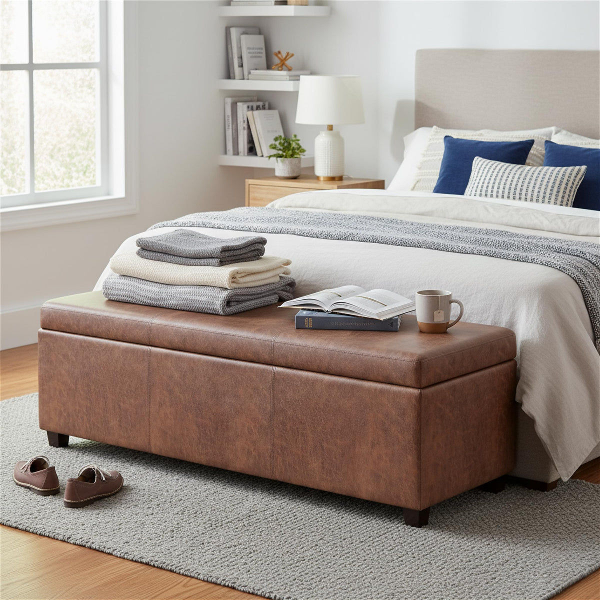 Avalon 54" Vegan Leather Ottoman in Distressed Pecan Brown
