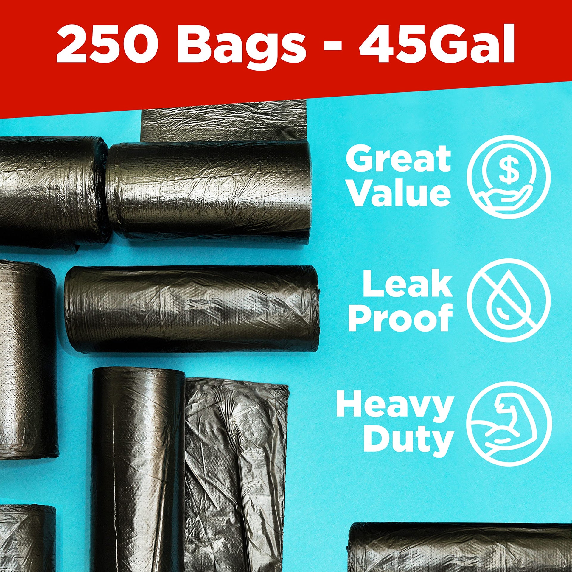 40 45 Gallon Trash Bags Heavy Duty (250 Count)