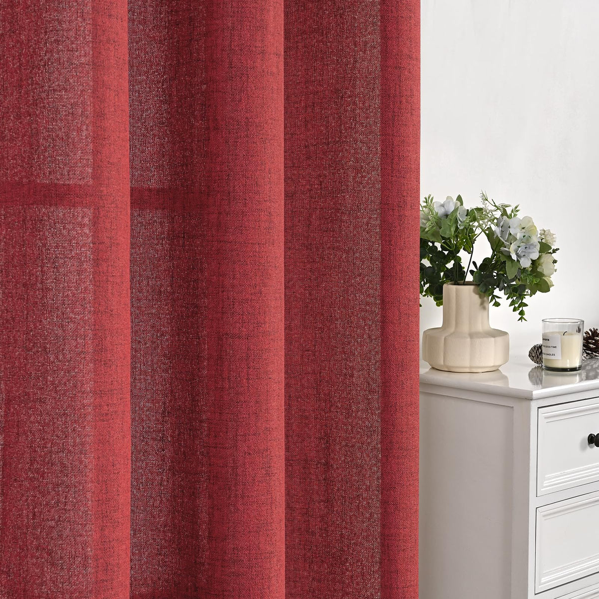 Burgundy Red Linen Curtains for Living Room 72 Inches Long (2 Count)